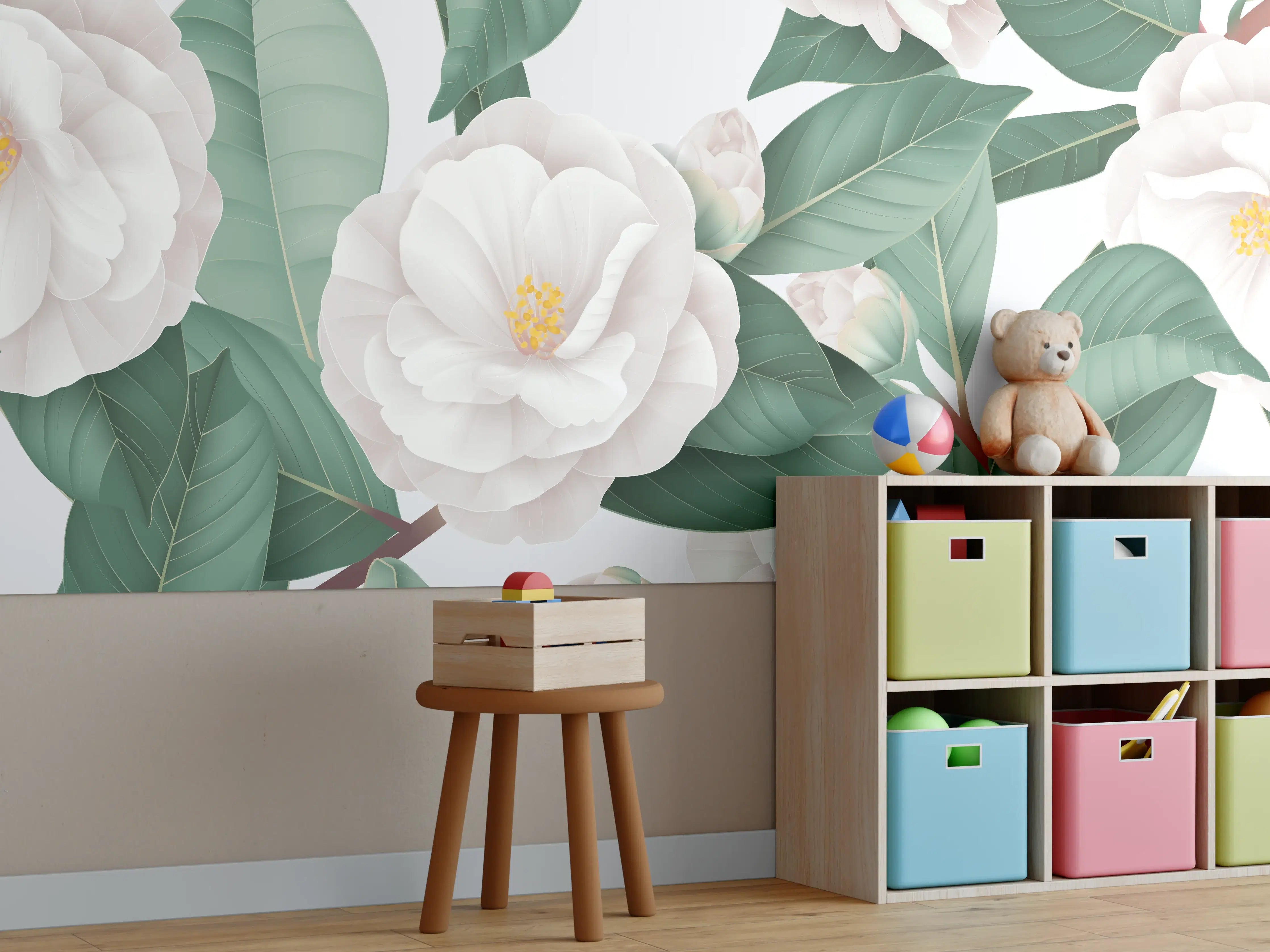 Kinderzimmer Wandgestaltung - Weiße Blüten