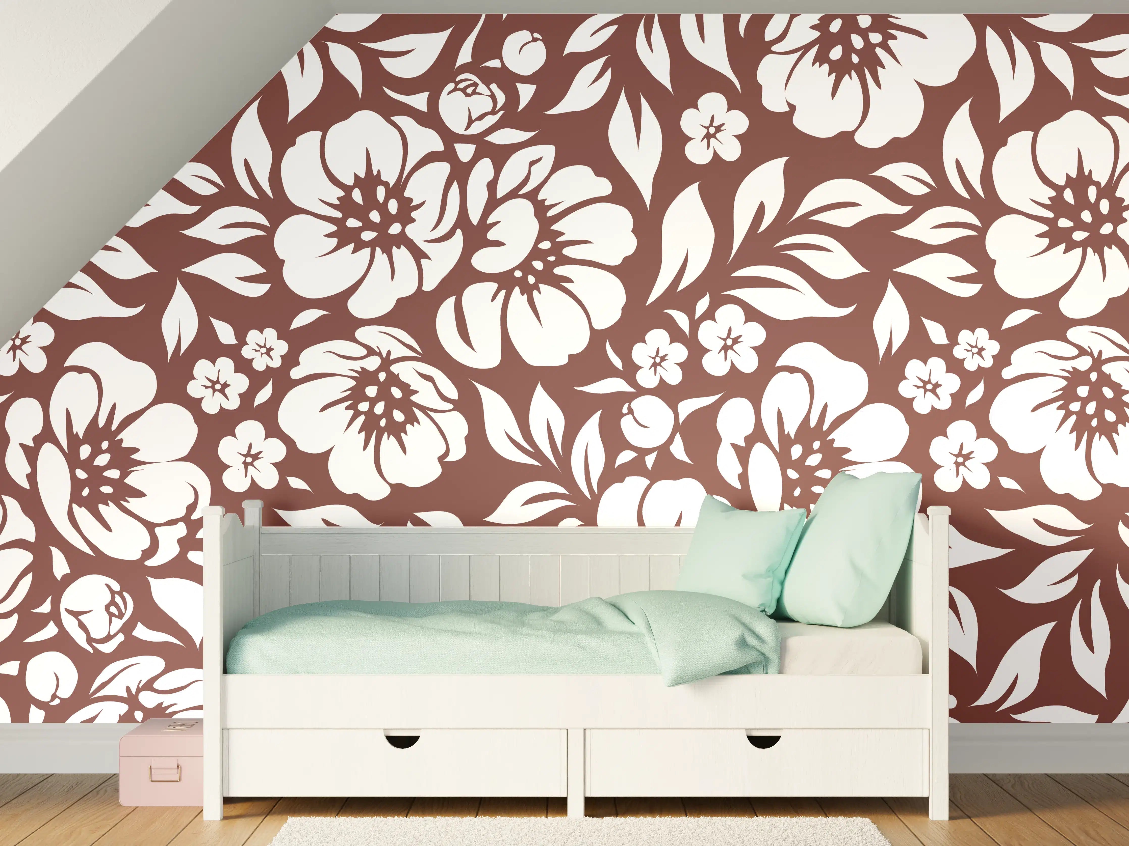 Kinderzimmer Wandgestaltung - Weiße Blumenmuster-Fliese mit grauen Nuancen