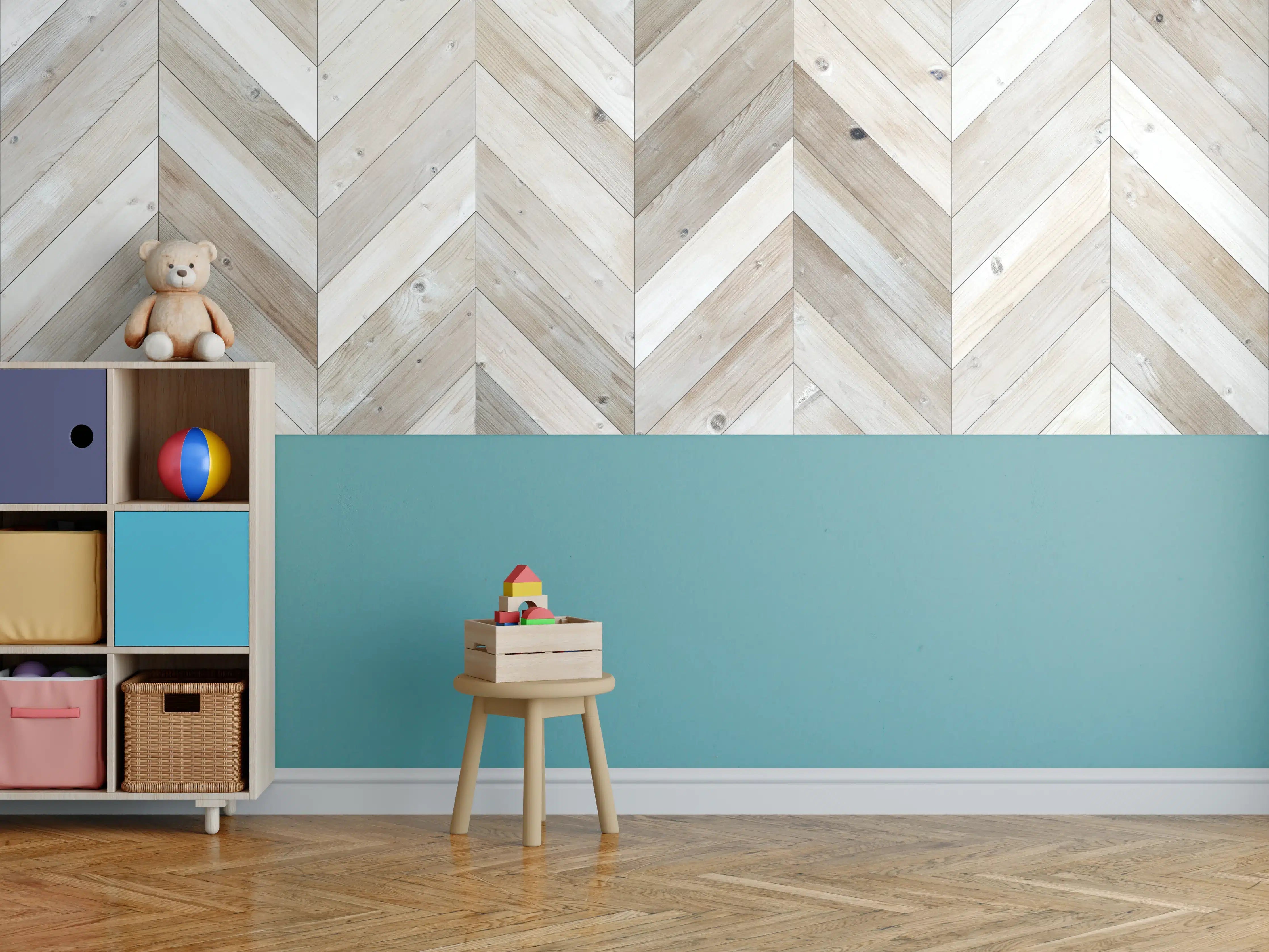 Kinderzimmer Wandgestaltung - Weiße Chevron Textur