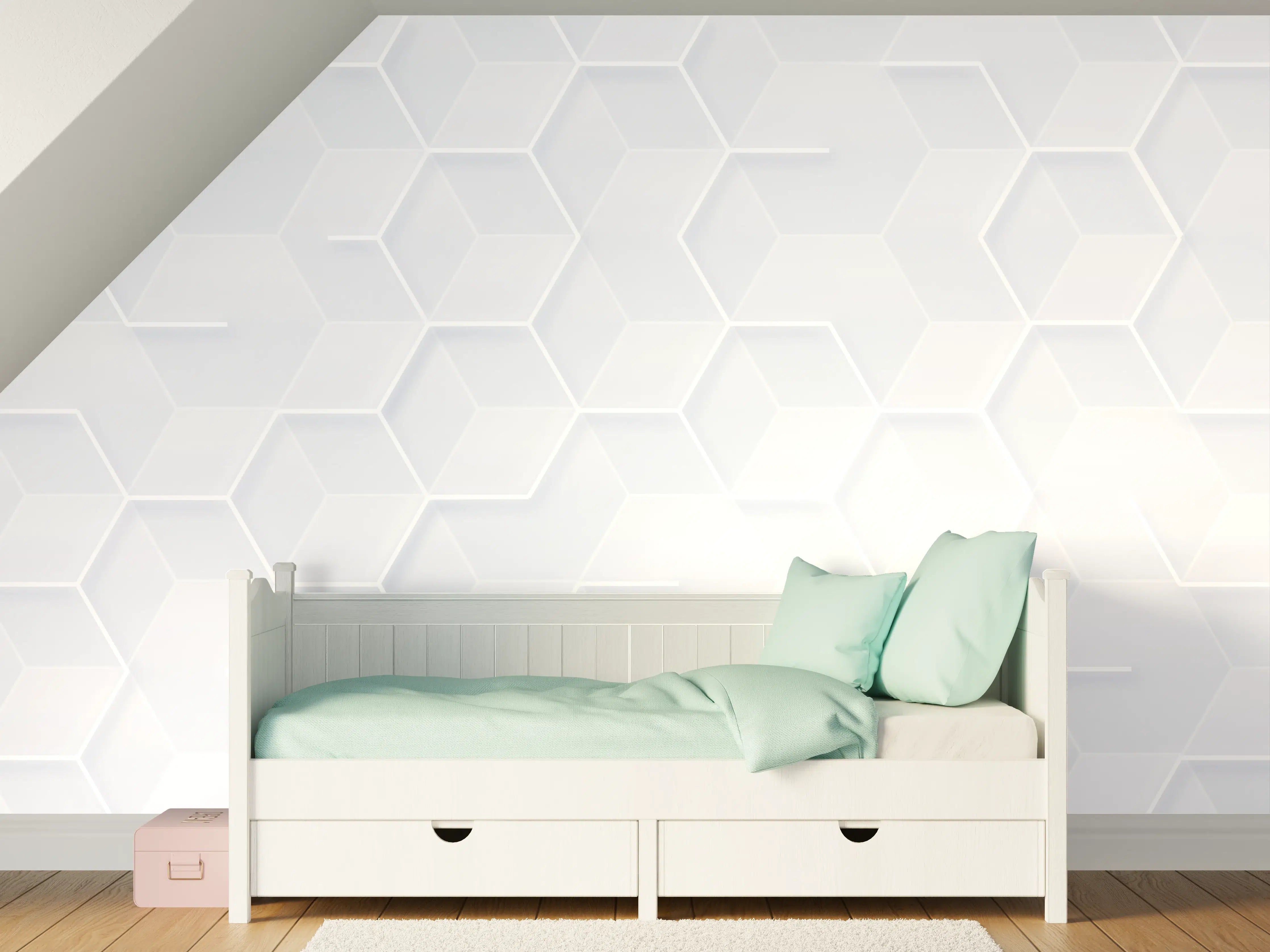 Kinderzimmer Wandgestaltung - Weiße Hexagonmuster-Wandgestaltung mit subtiler Textur