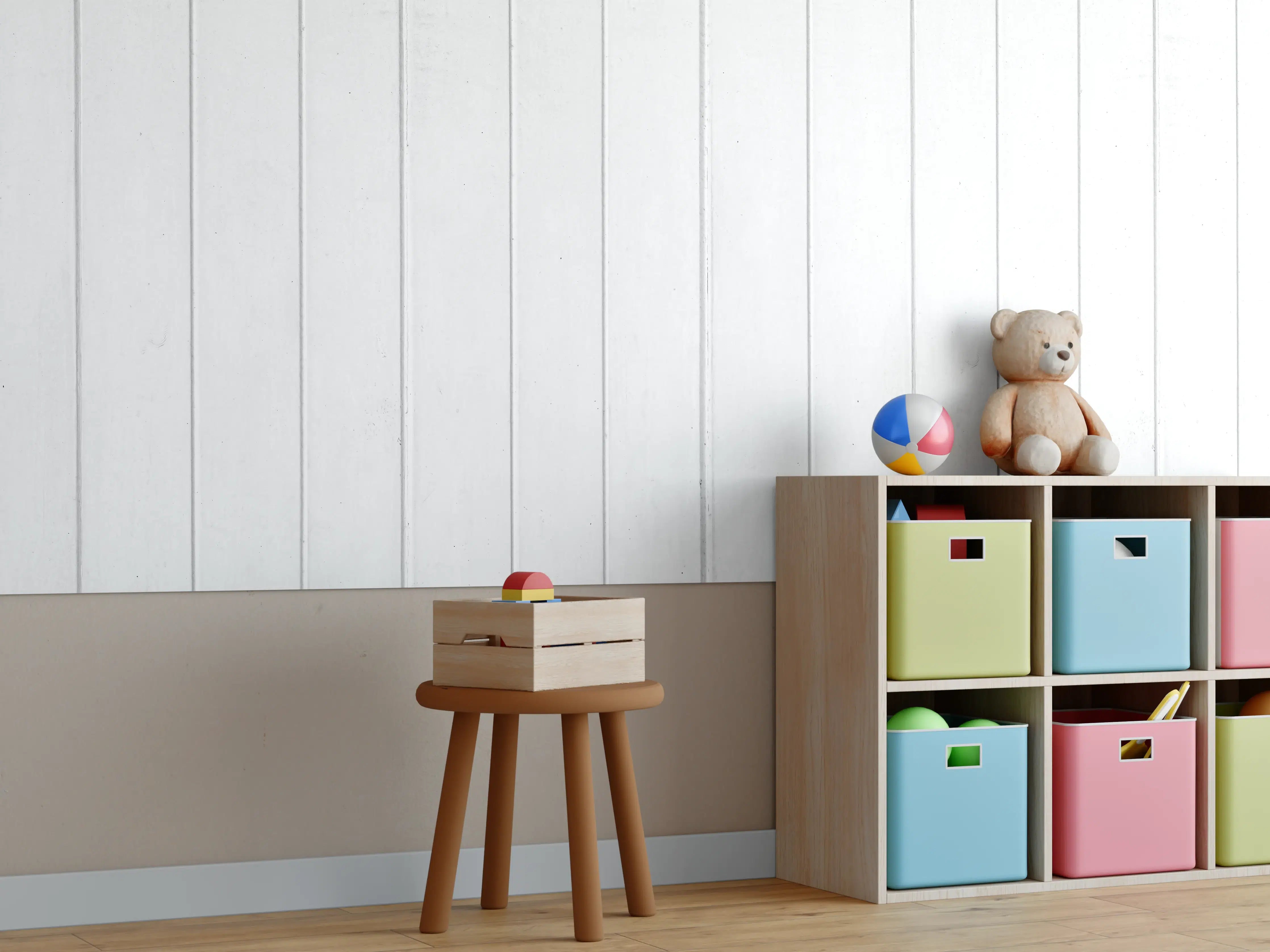 Kinderzimmer Wandgestaltung - Weiße Holzpaneele mit feiner Maserung