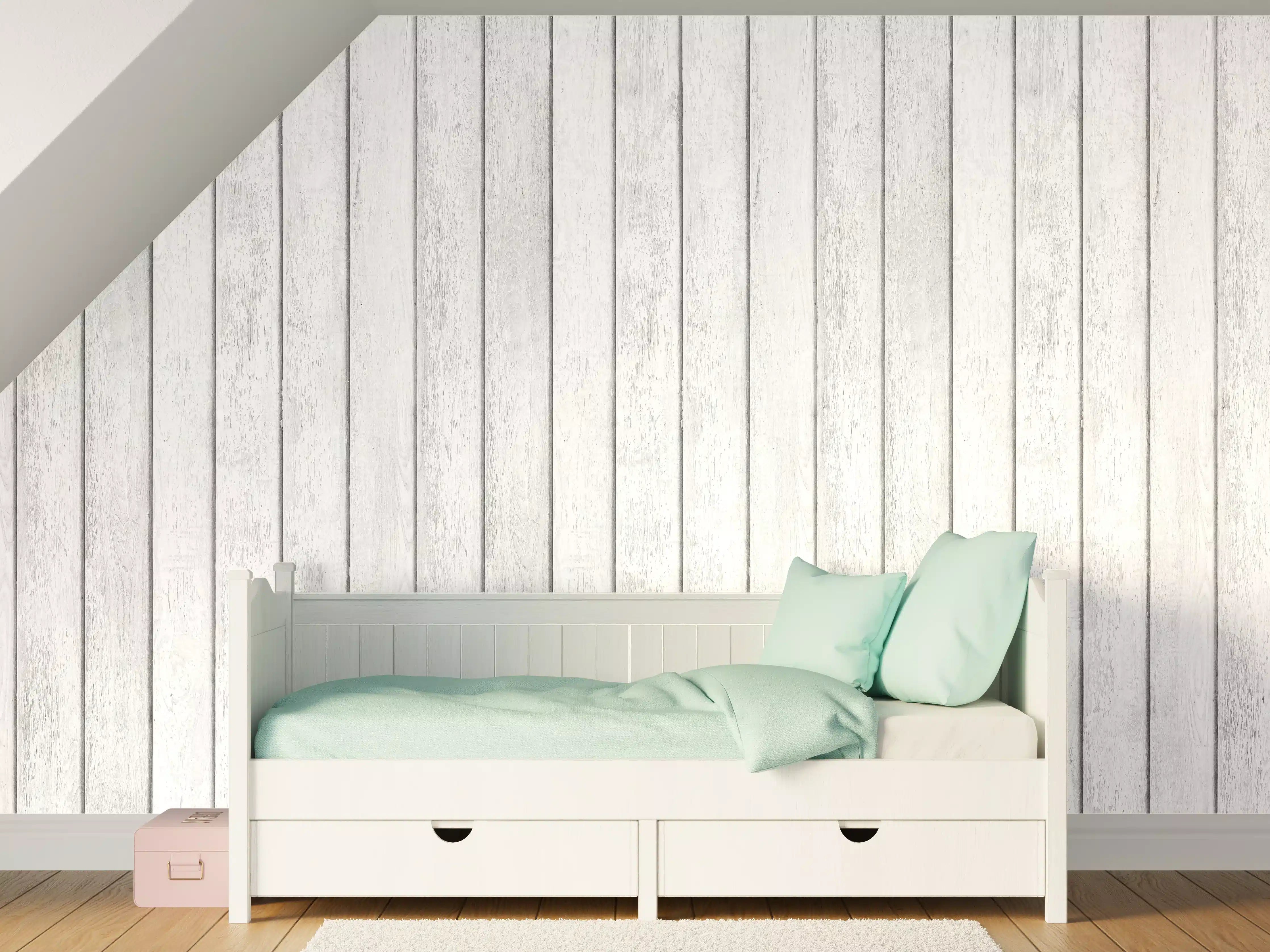 Kinderzimmer Wandgestaltung - Weiße Holzvertäfelung mit Grauverlauf