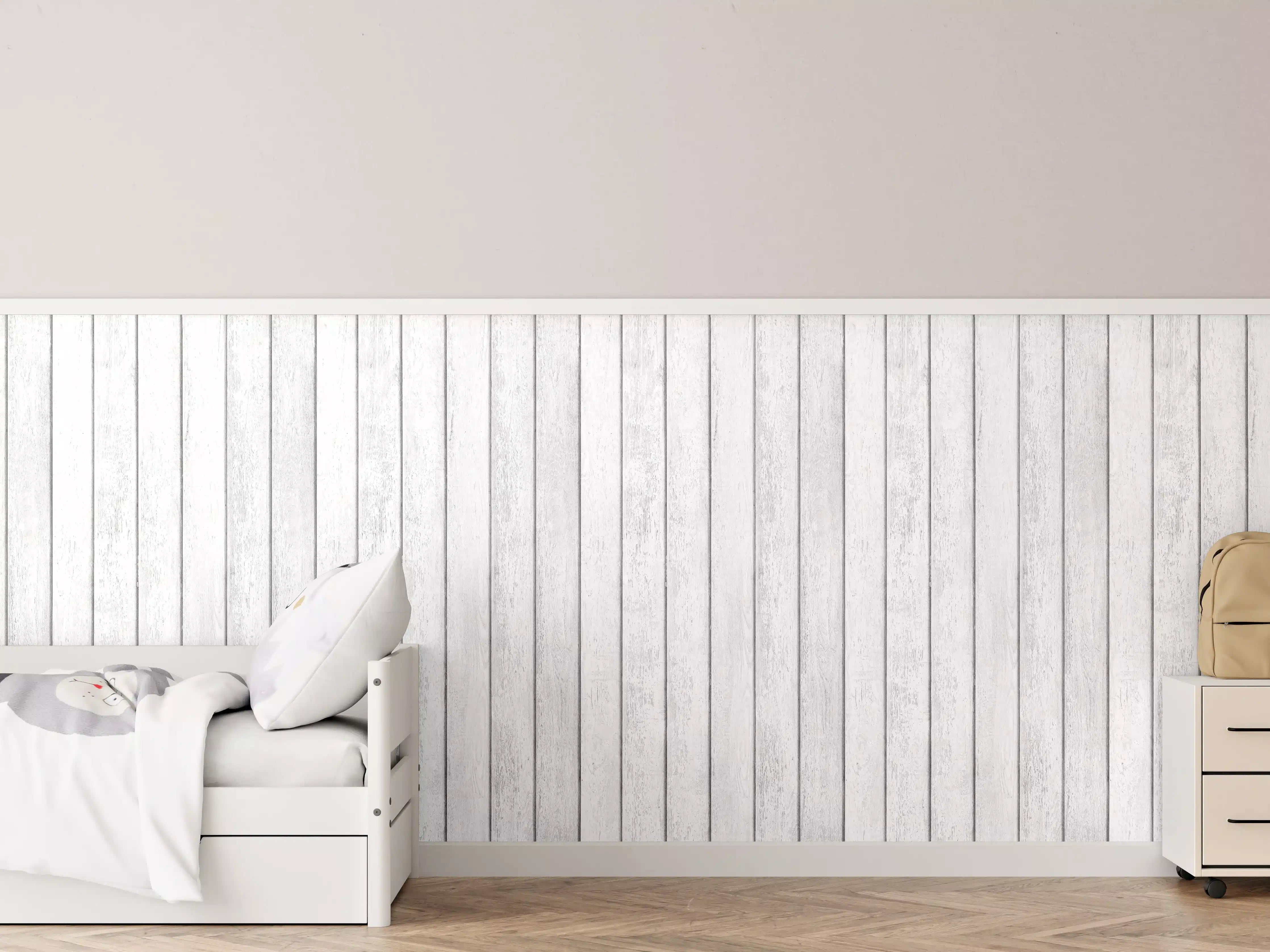 Kinderzimmer Wandgestaltung - Weiße Holzvertäfelung mit Grauverlauf