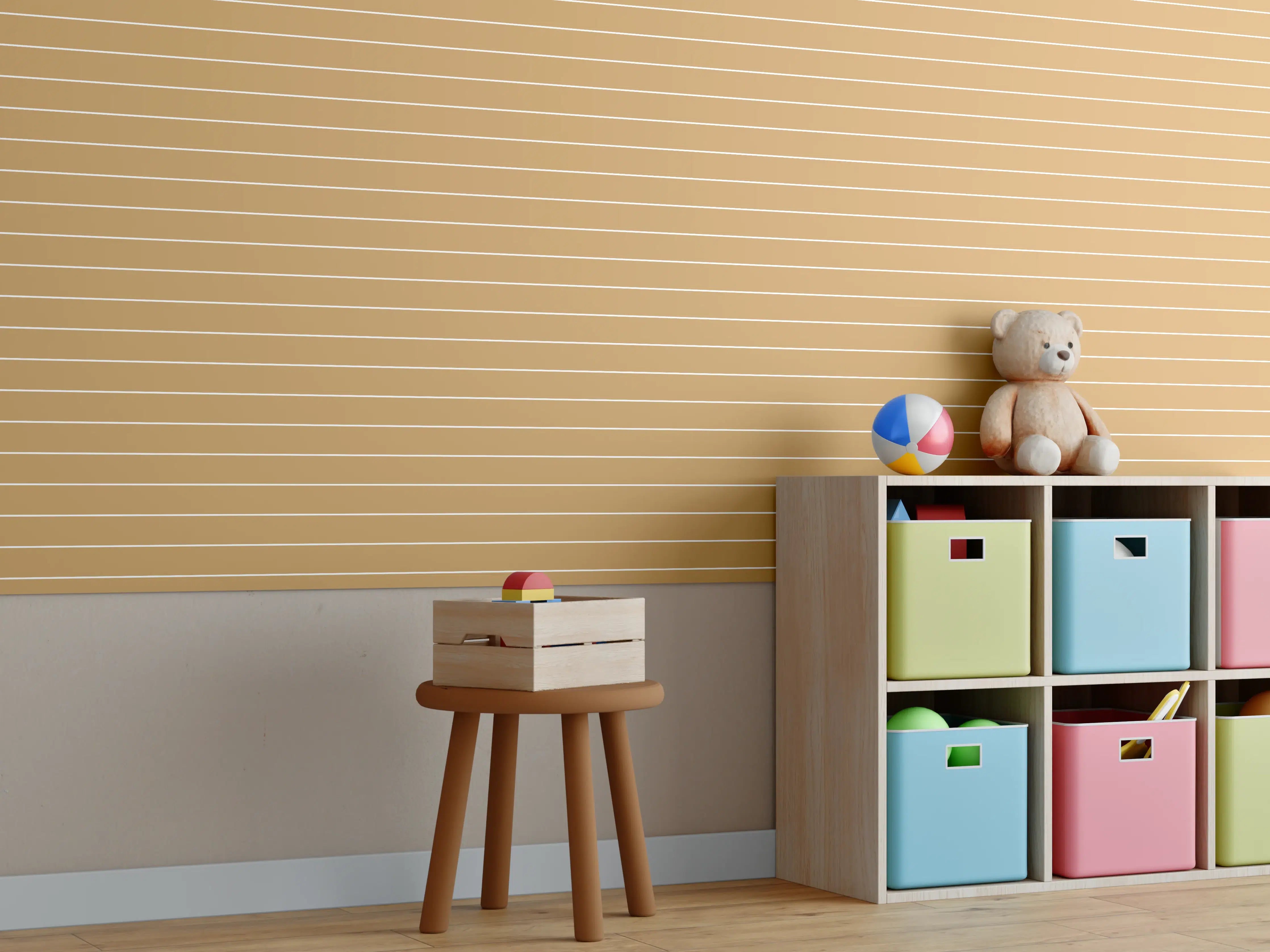 Kinderzimmer Wandgestaltung - Weiße Linie mit goldener Akzentlinie