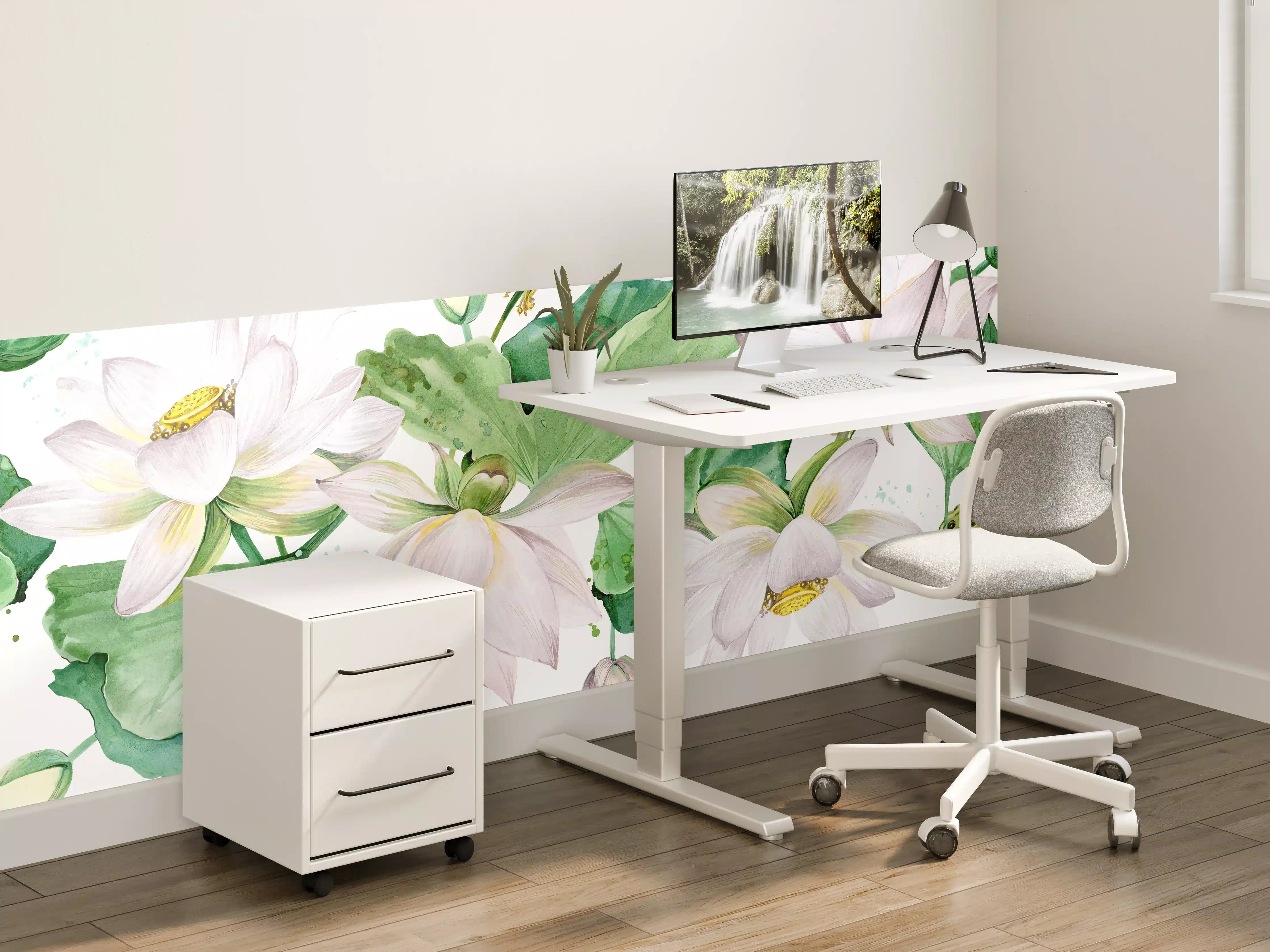 Kinderzimmer Wandgestaltung - Weiße Lotusblumen - nahtlose Muster