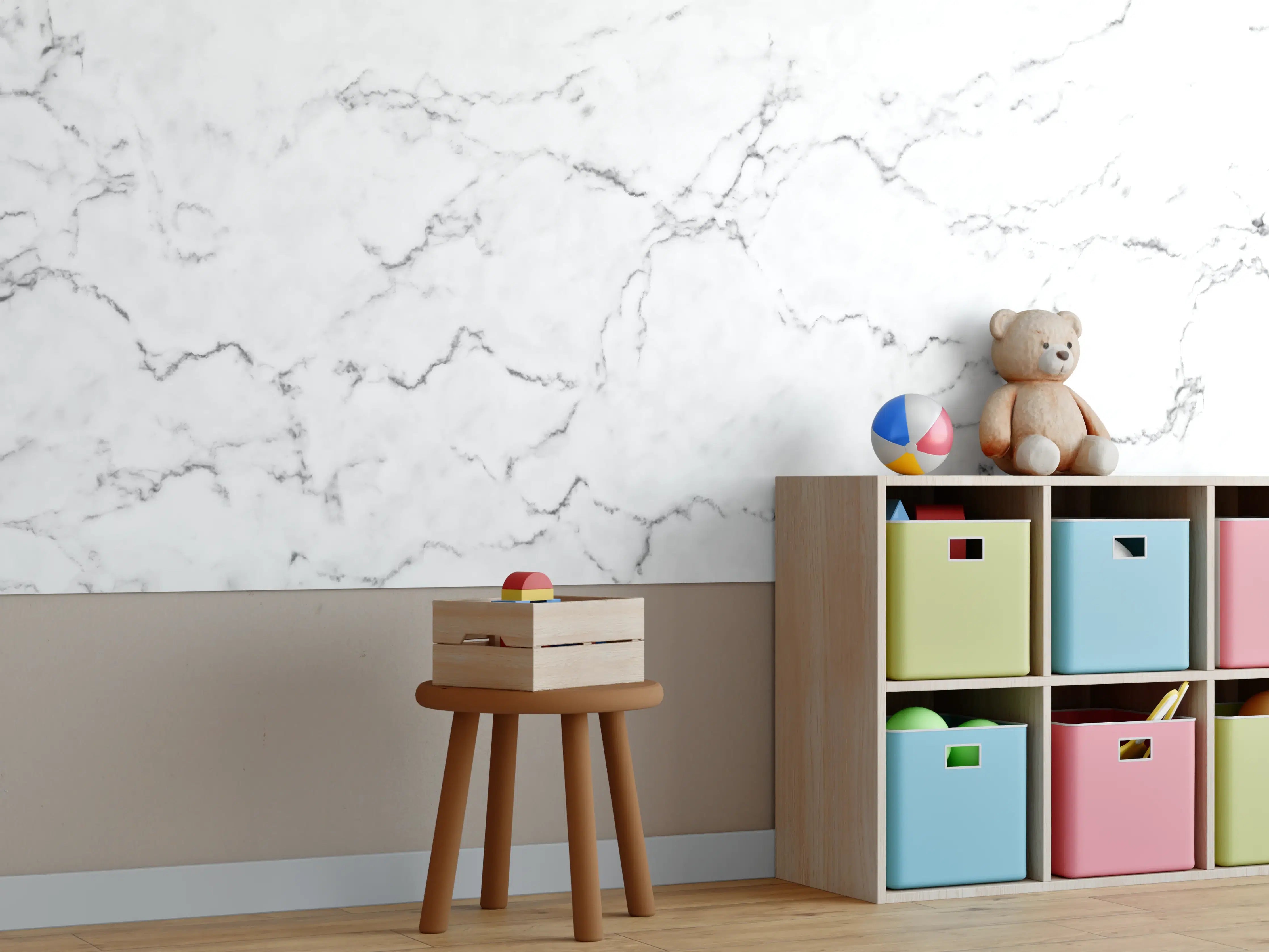 Kinderzimmer Wandgestaltung - Weiße Marmor-Optik mit feiner Struktur