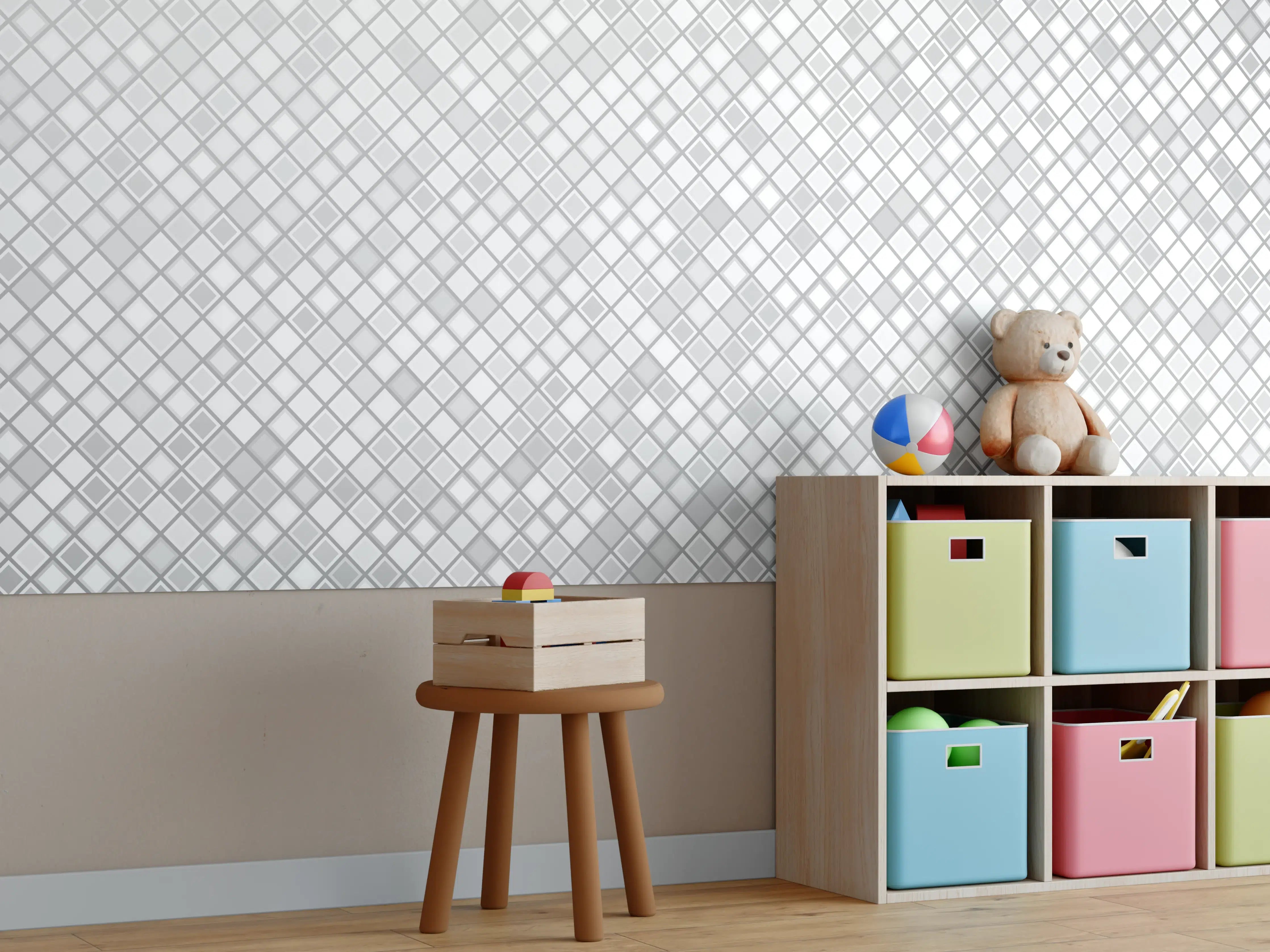 Kinderzimmer Wandgestaltung - Weiße Marmor-Textur mit Grau-Akzenten