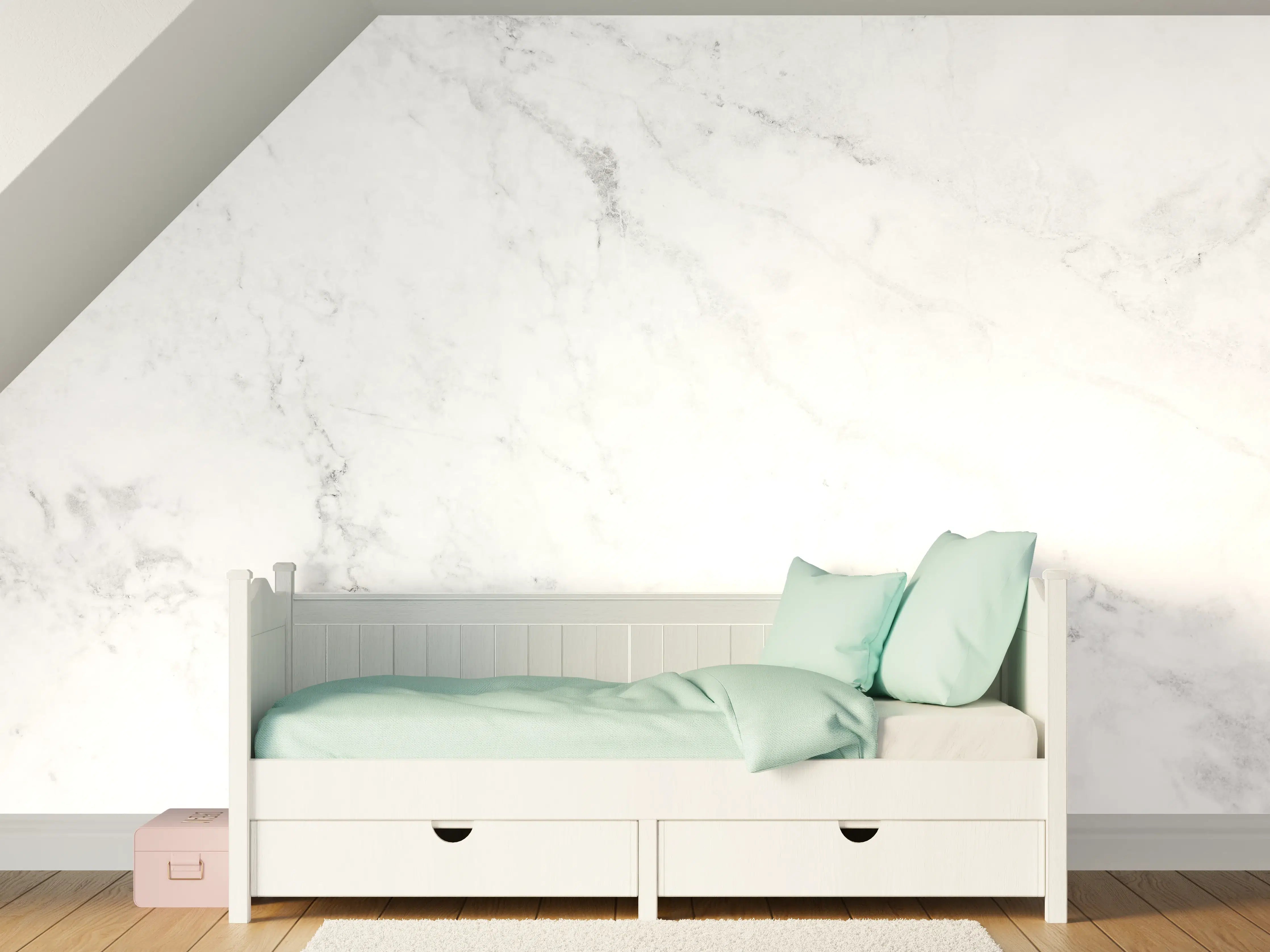 Kinderzimmer Wandgestaltung - Weiße Marmor-Textur mit subtilen Grautönen