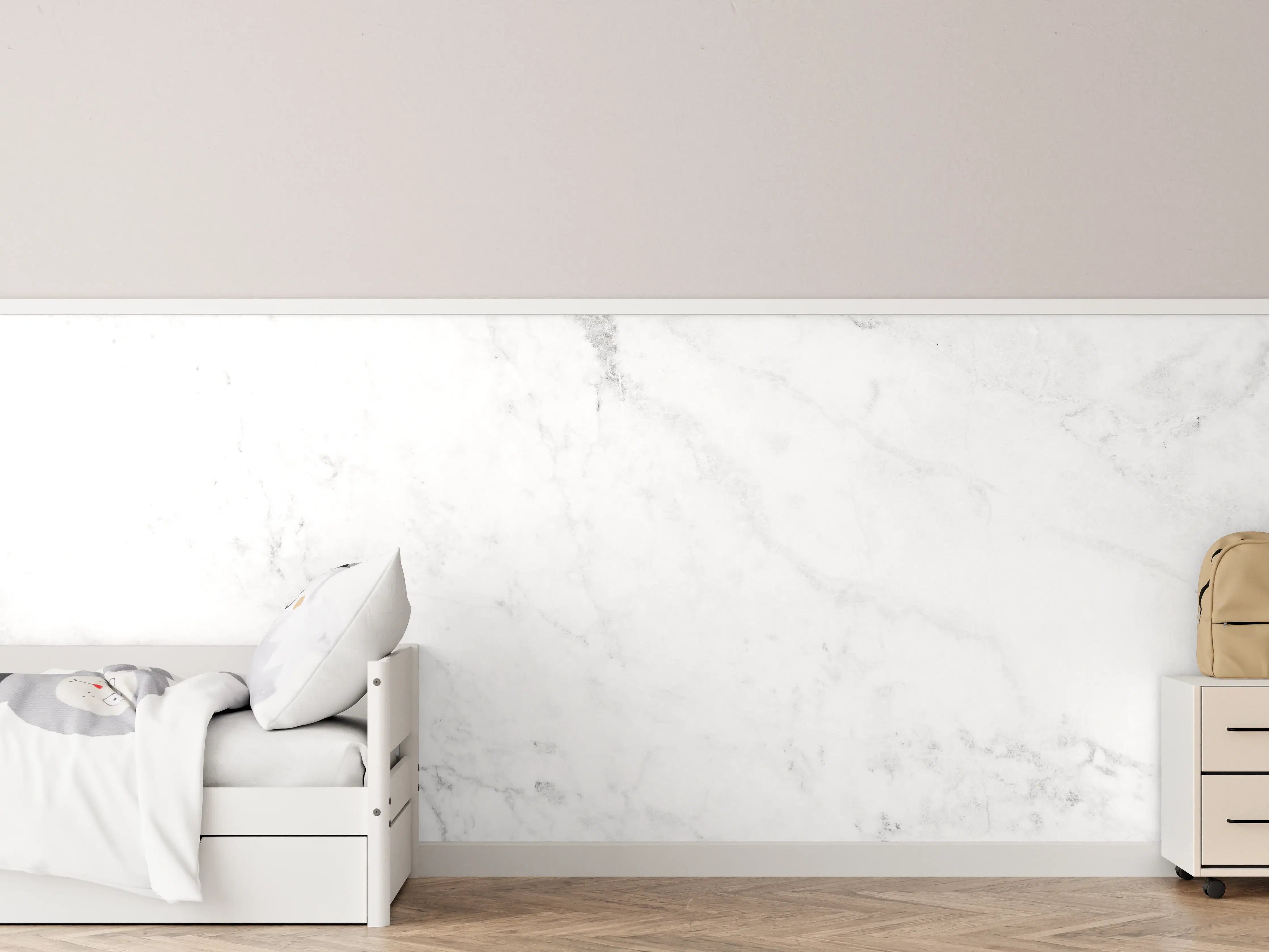 Kinderzimmer Wandgestaltung - Weiße Marmor-Textur mit subtilen Grautönen