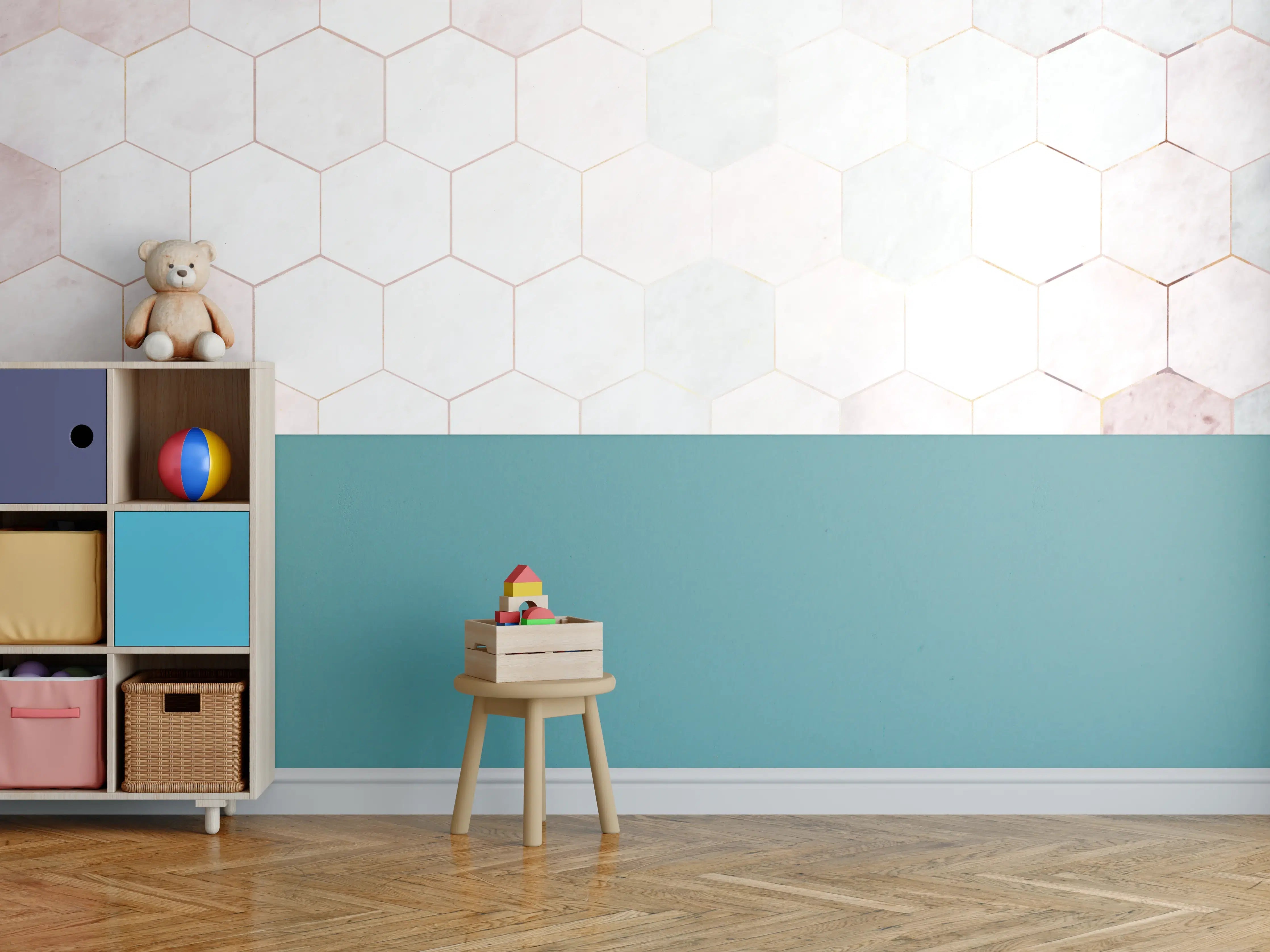 Kinderzimmer Wandgestaltung - Weiße Marmor-Wand mit grauen Akzenten