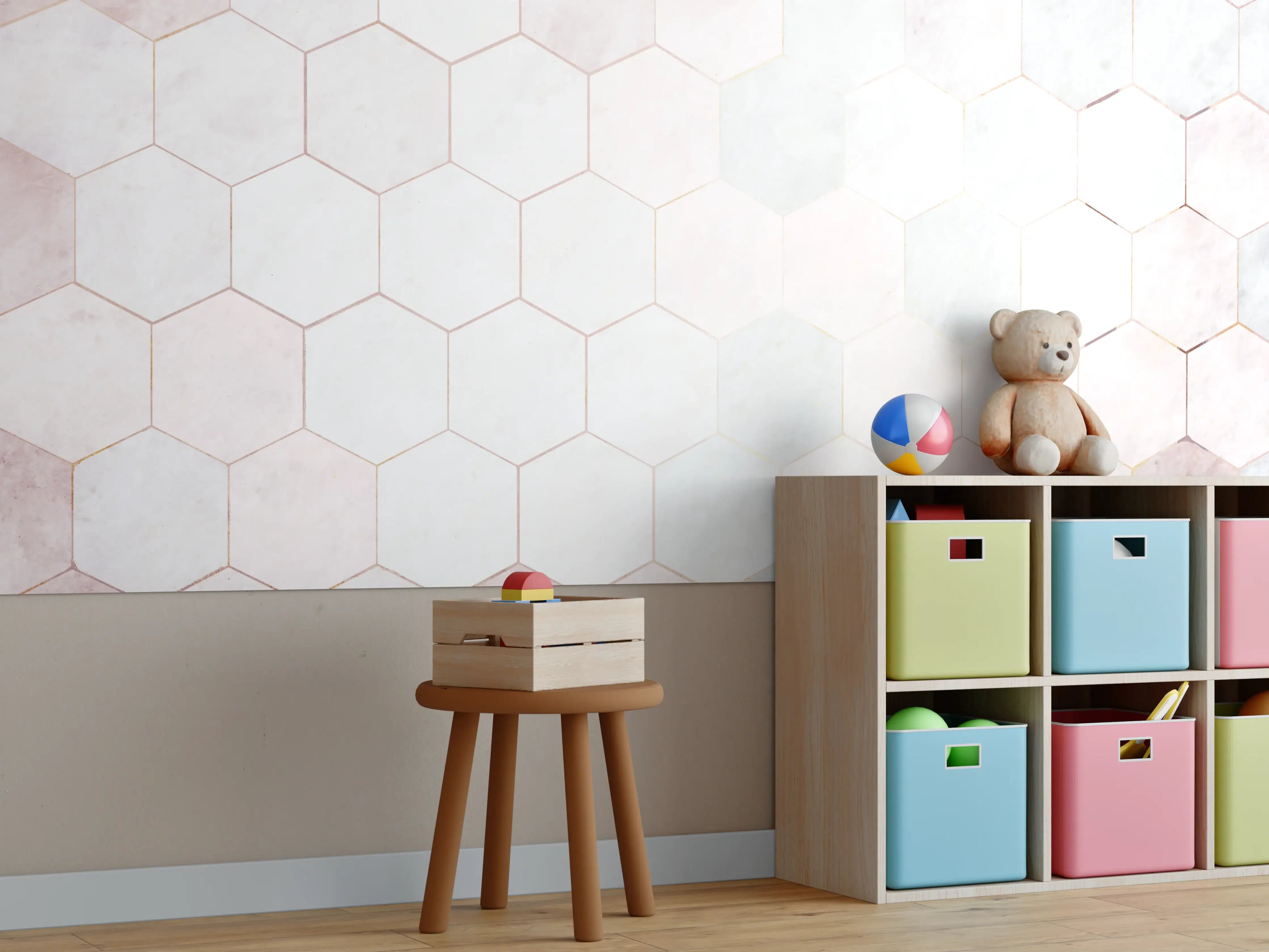 Kinderzimmer Wandgestaltung - Weiße Marmor-Wand mit grauen Akzenten