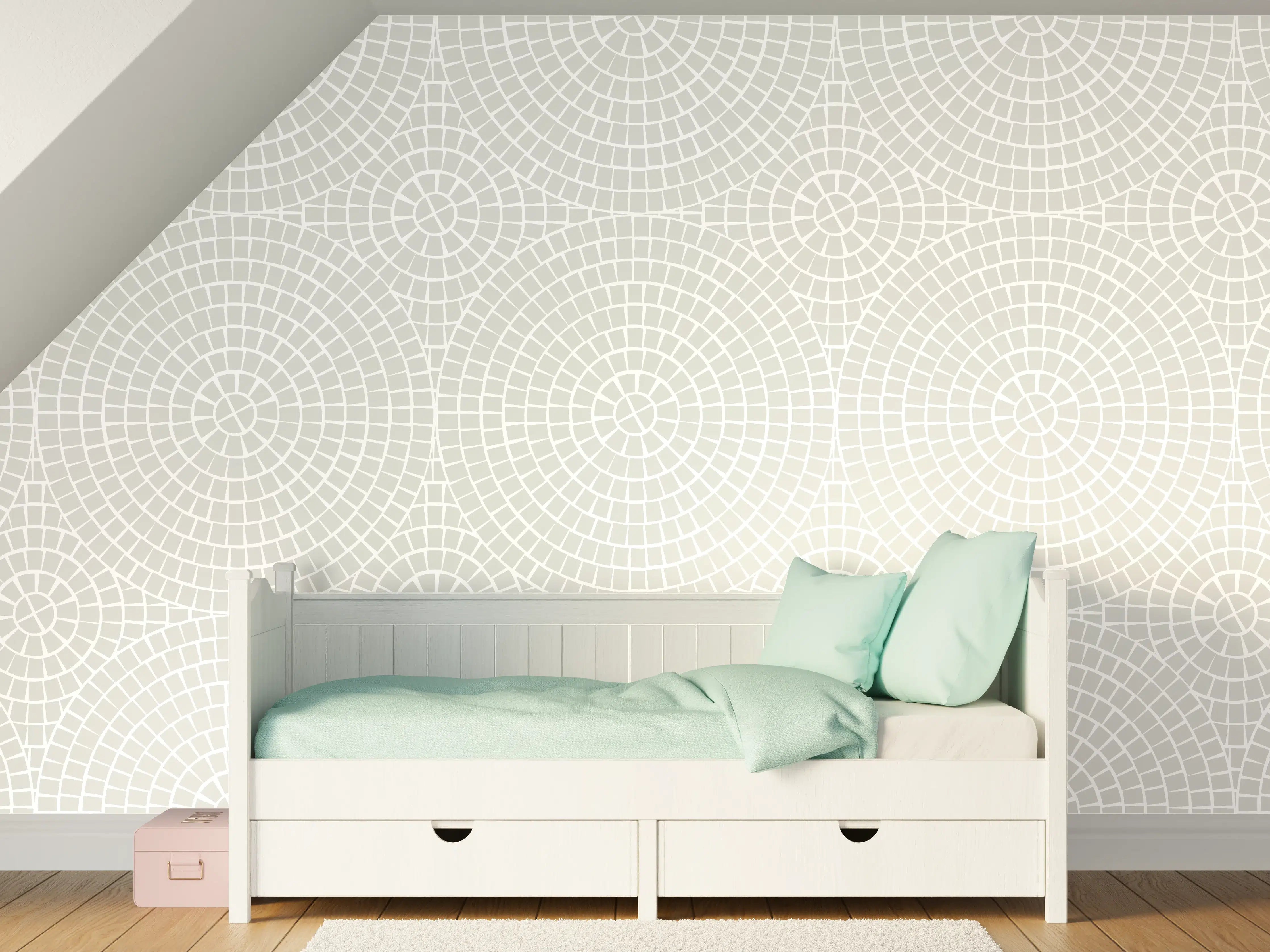 Kinderzimmer Wandgestaltung - Weiße Mosaik-Optik mit Silber-Akzenten