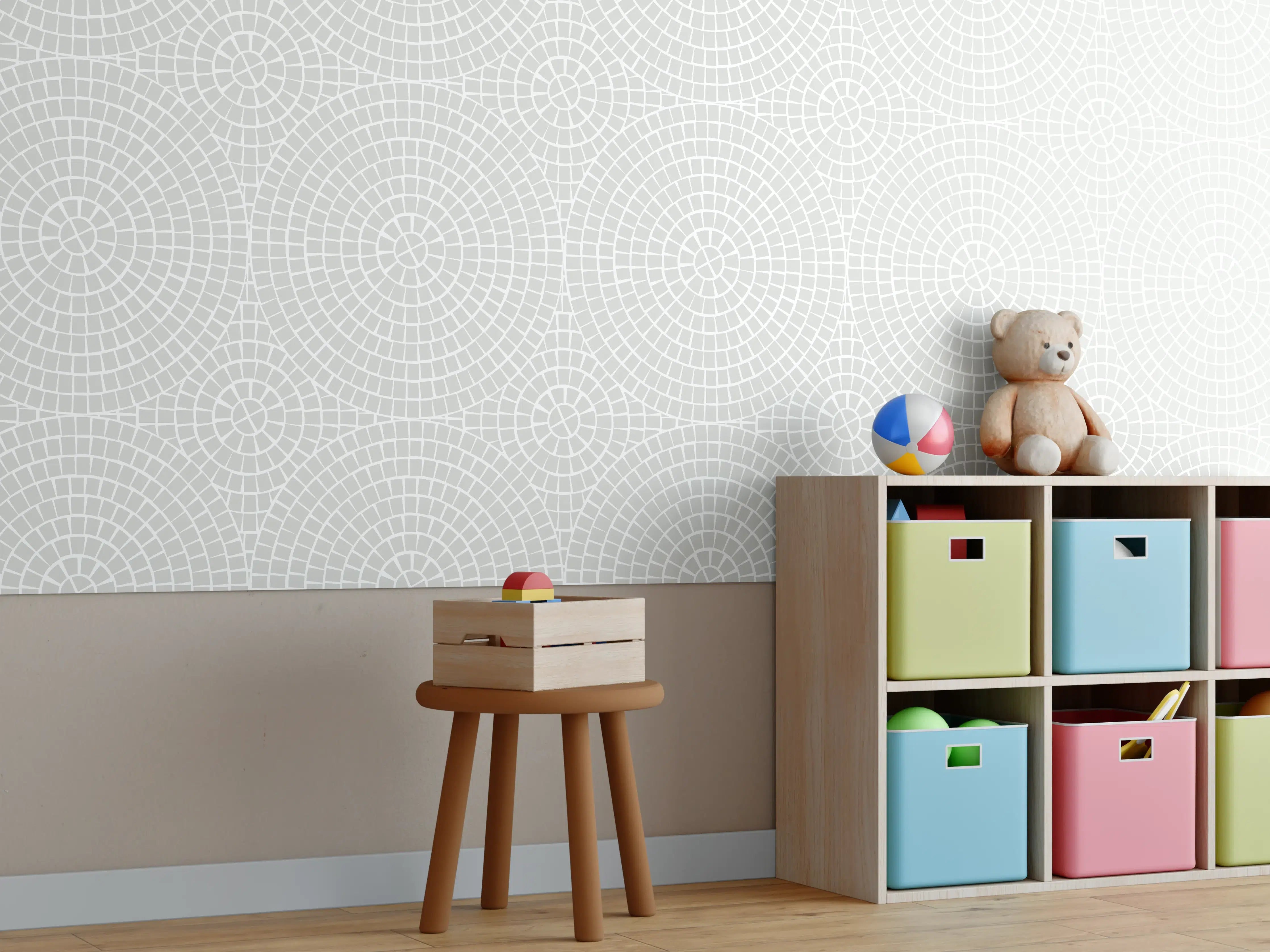 Kinderzimmer Wandgestaltung - Weiße Mosaik-Optik mit Silber-Akzenten
