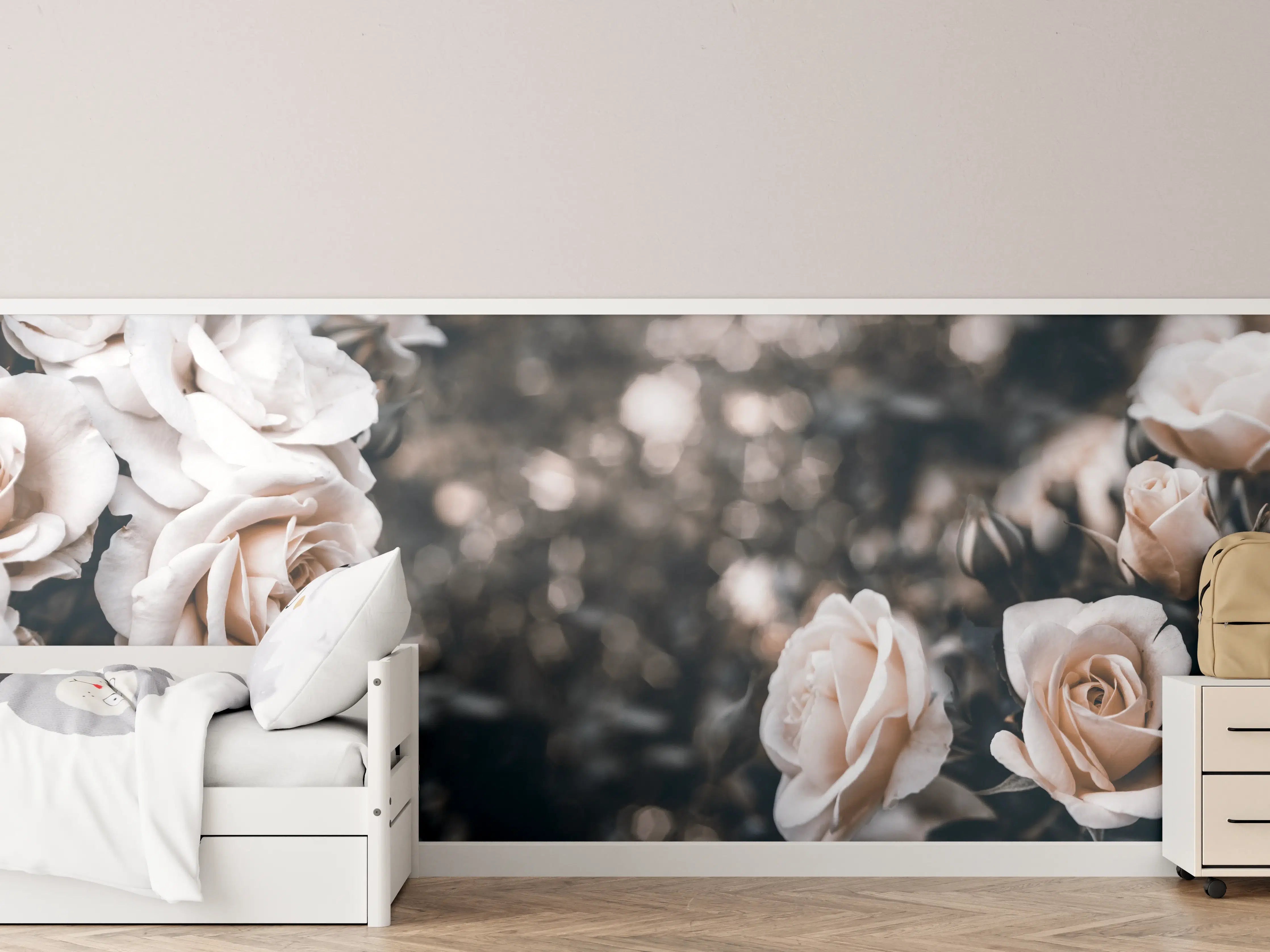 Kinderzimmer Wandgestaltung - Weisse Pastell- Rosen - Fine Art