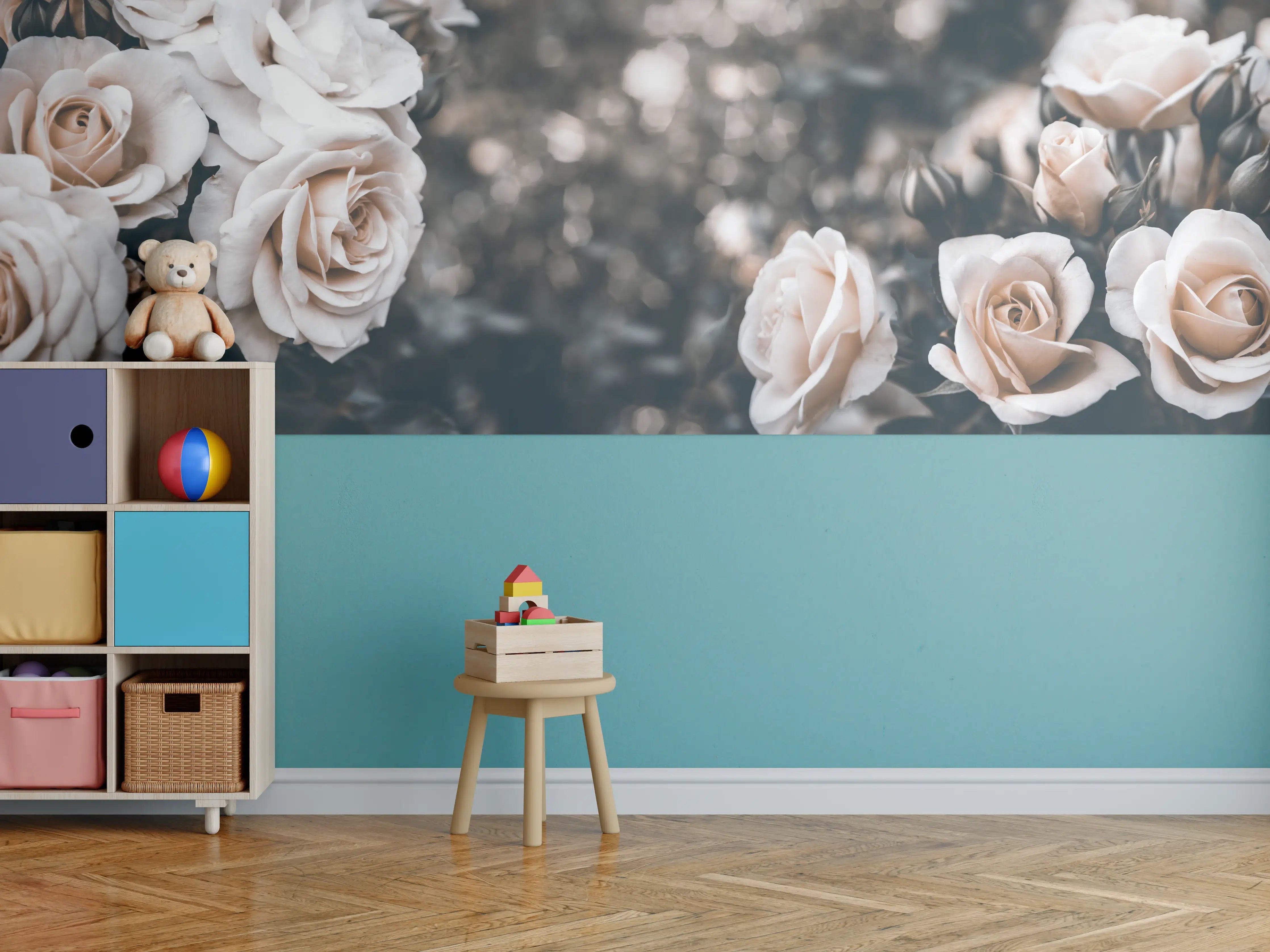 Kinderzimmer Wandgestaltung - Weisse Pastell- Rosen - Fine Art