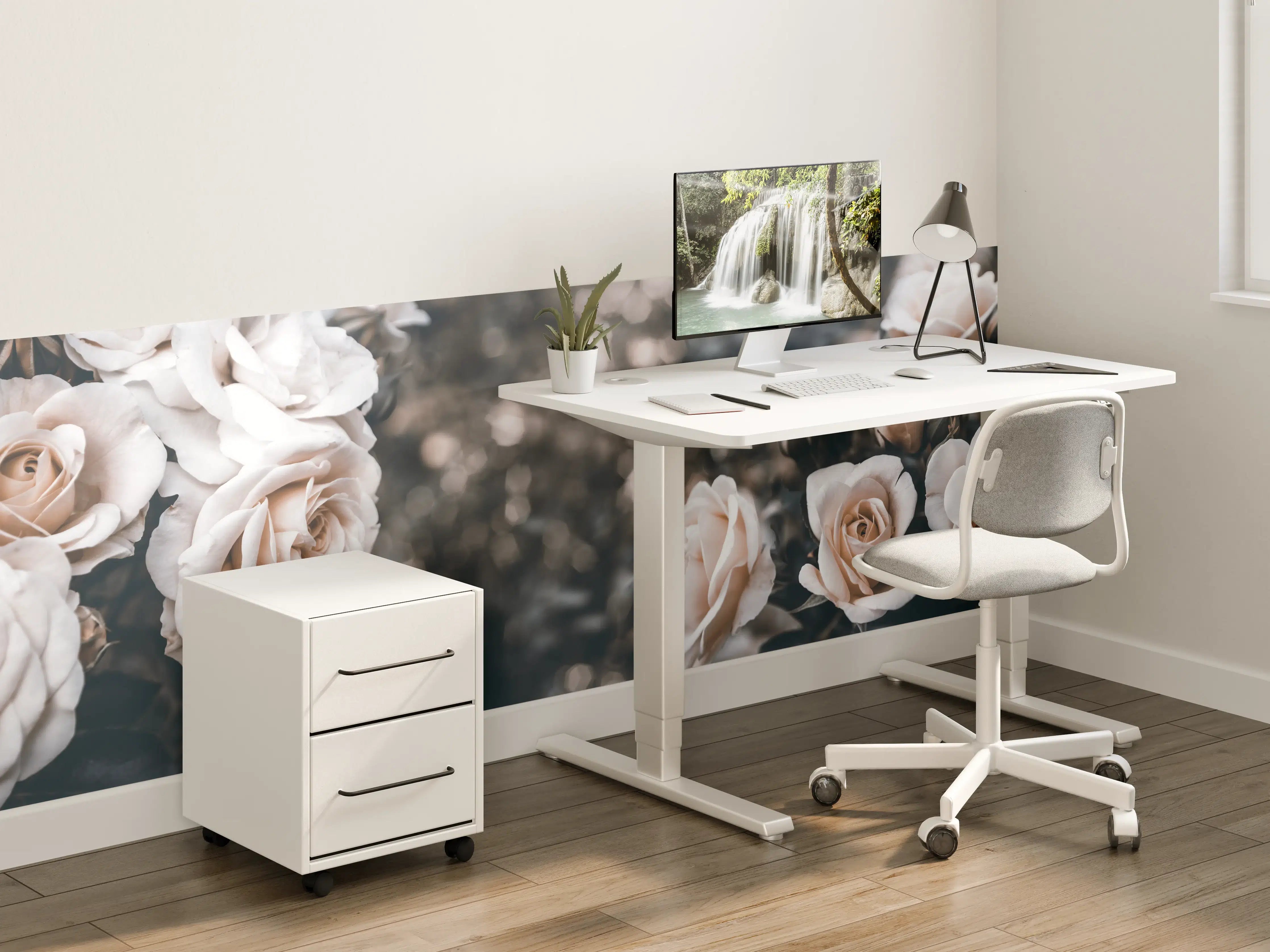 Kinderzimmer Wandgestaltung - Weisse Pastell- Rosen - Fine Art