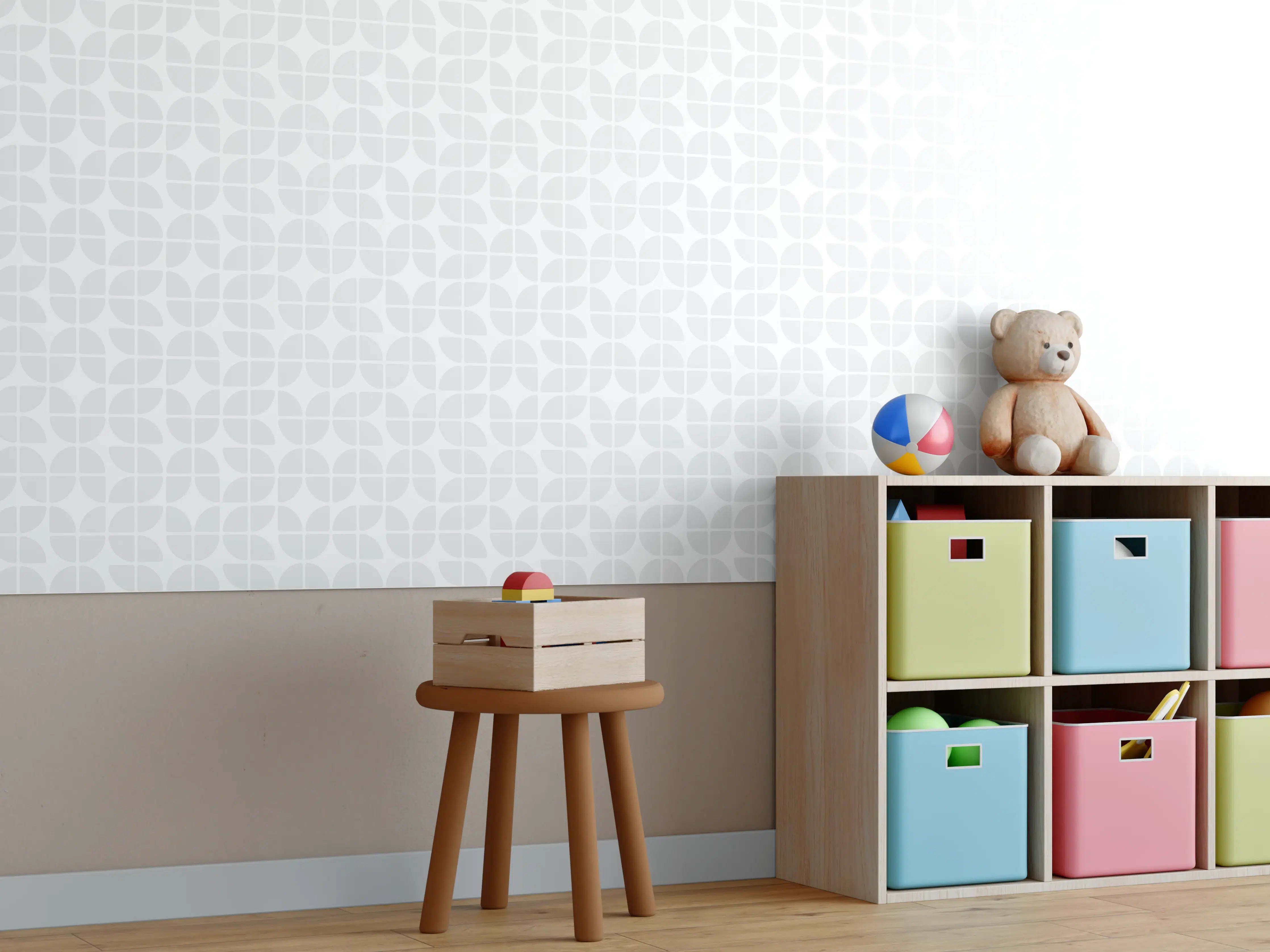 Kinderzimmer Wandgestaltung - Weiße Retro-Fliese mit grauem Akzent