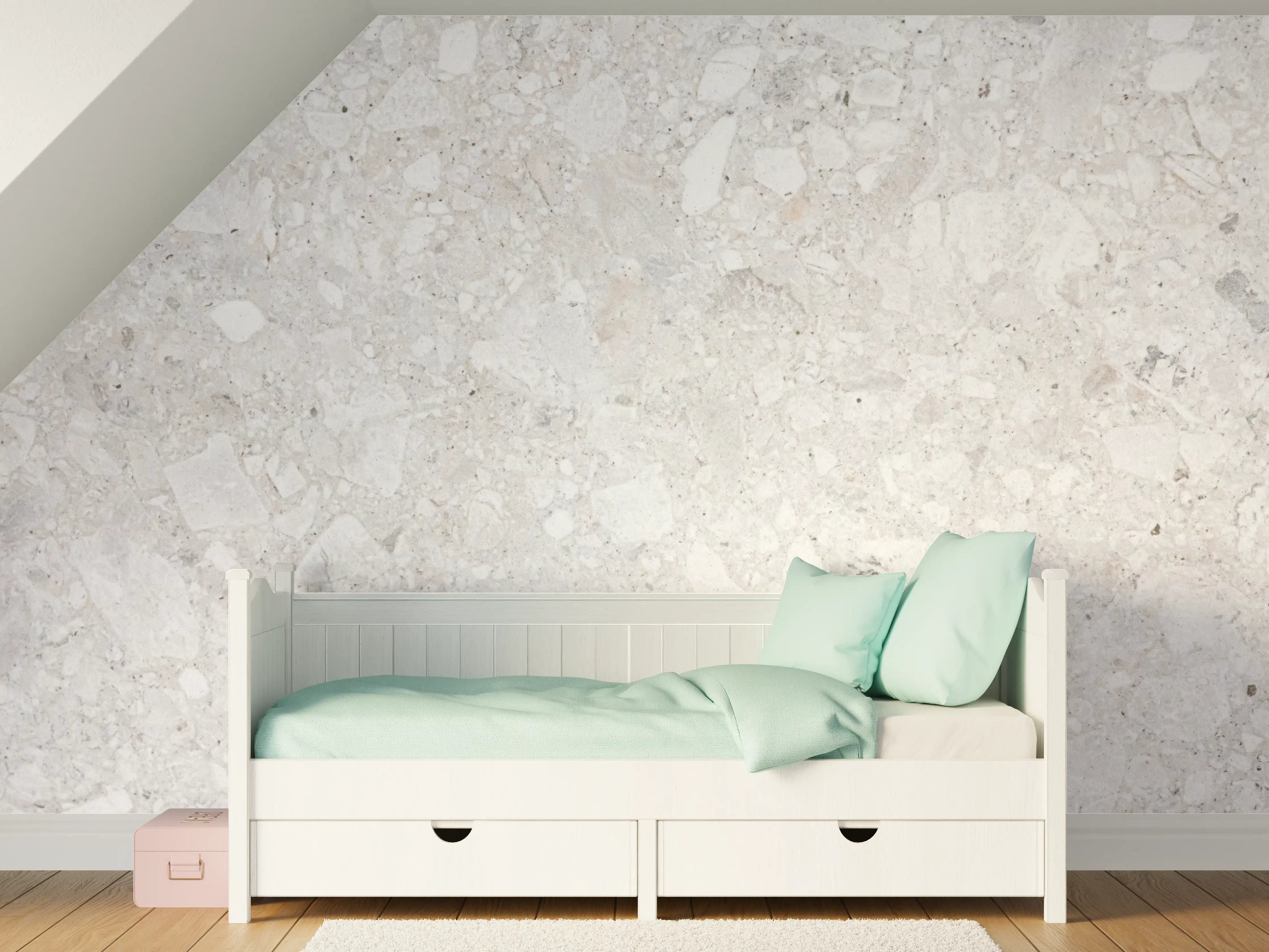 Kinderzimmer Wandgestaltung - Weiße Stein-Textur mit hellen Einschlüssen
