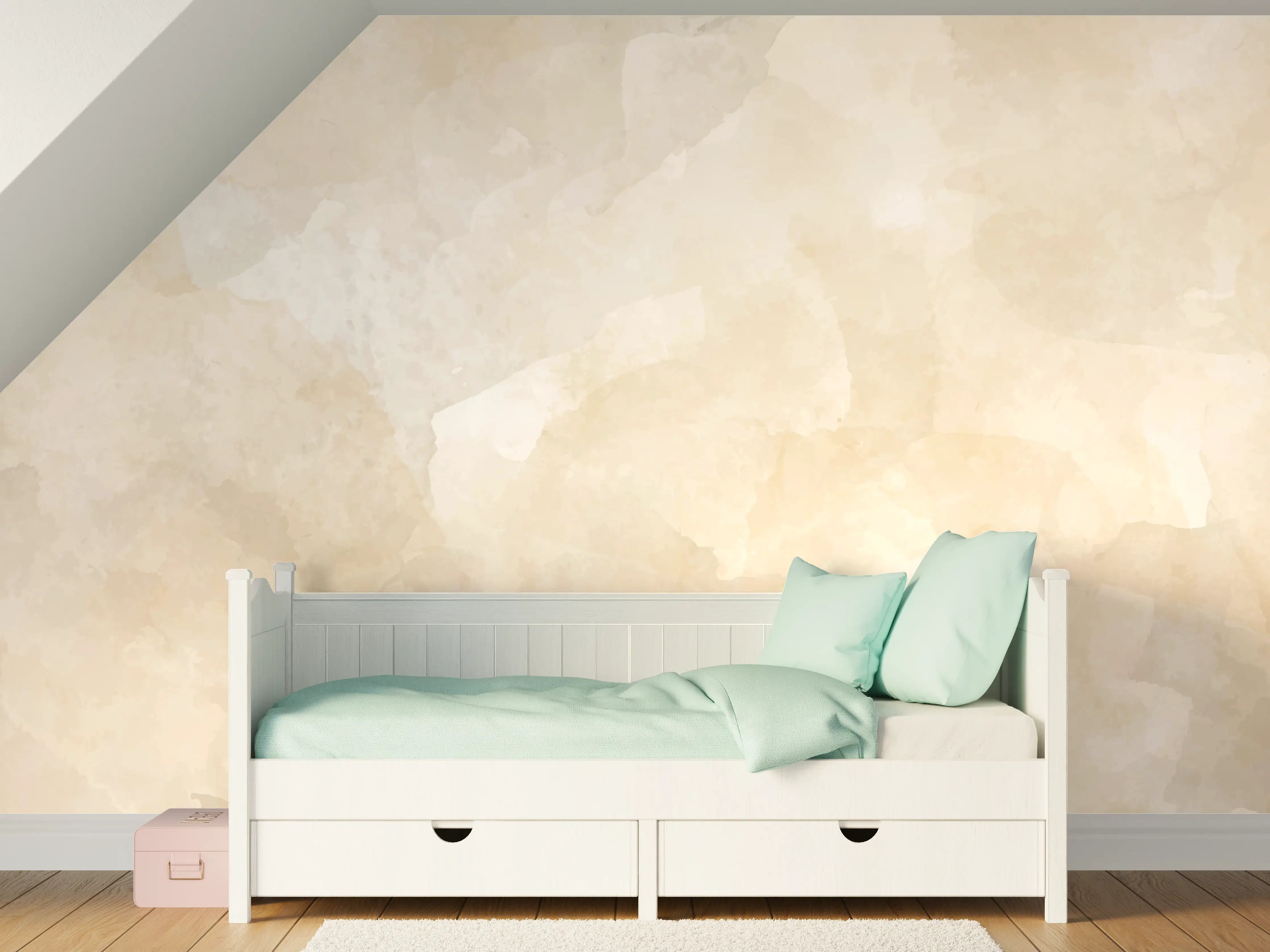 Kinderzimmer Wandgestaltung - Weiße Steinmauer mit sanften Strukturmustern