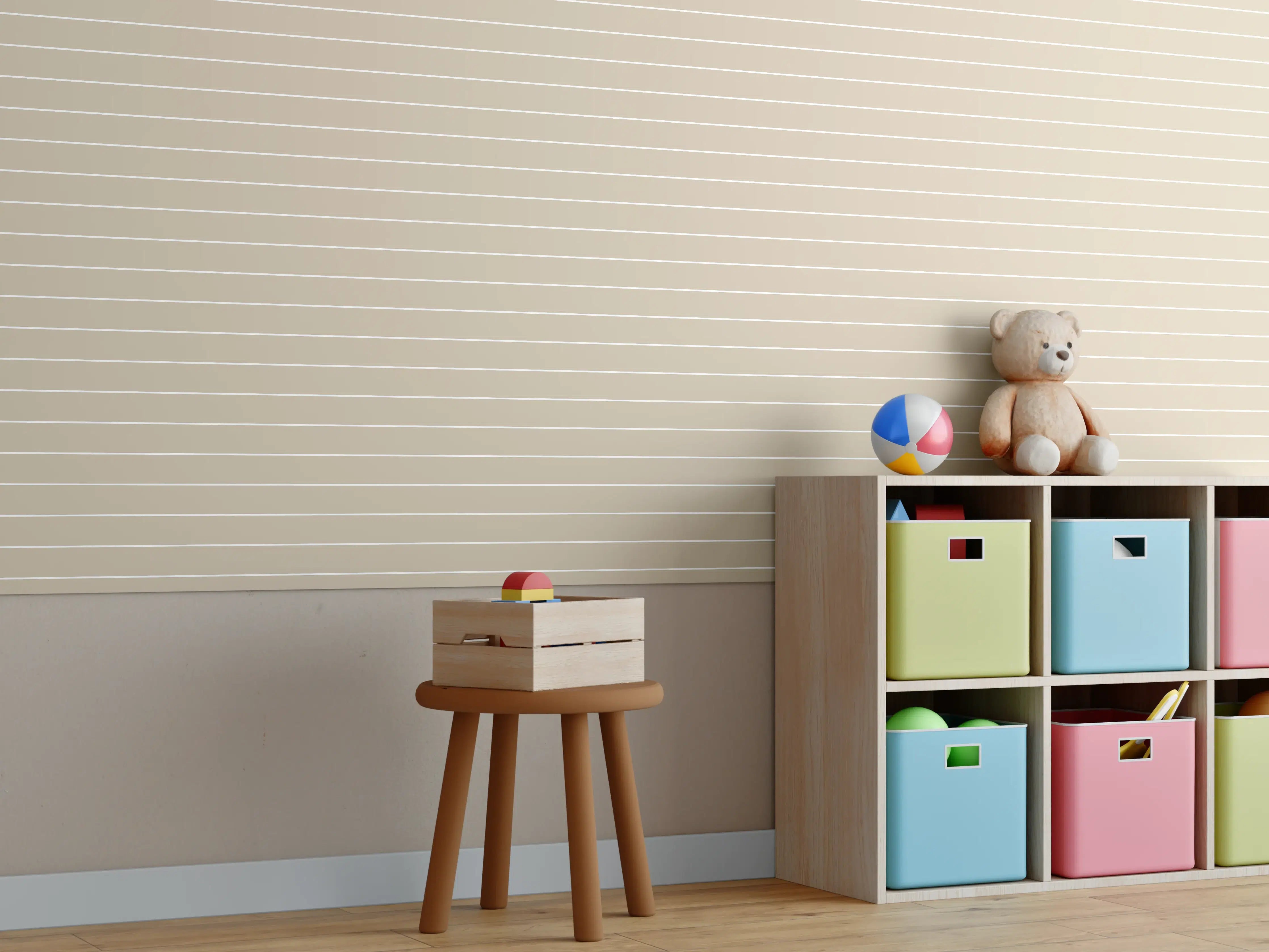 Kinderzimmer Wandgestaltung - Weiße Streifen-Muster für eleganten Look