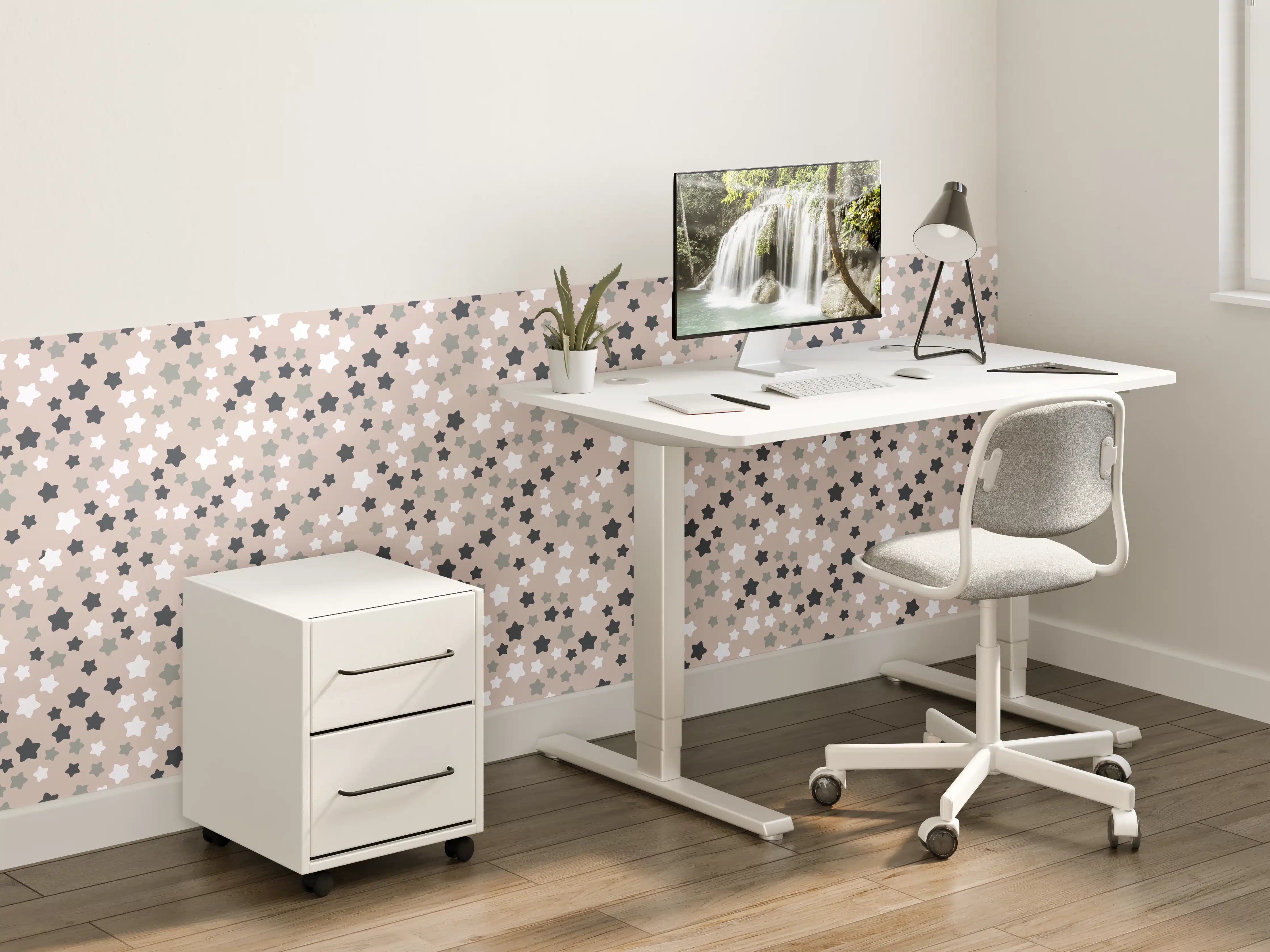 Kinderzimmer Wandgestaltung - Weiße Wände mit beige und schwarzen Sternenmuster