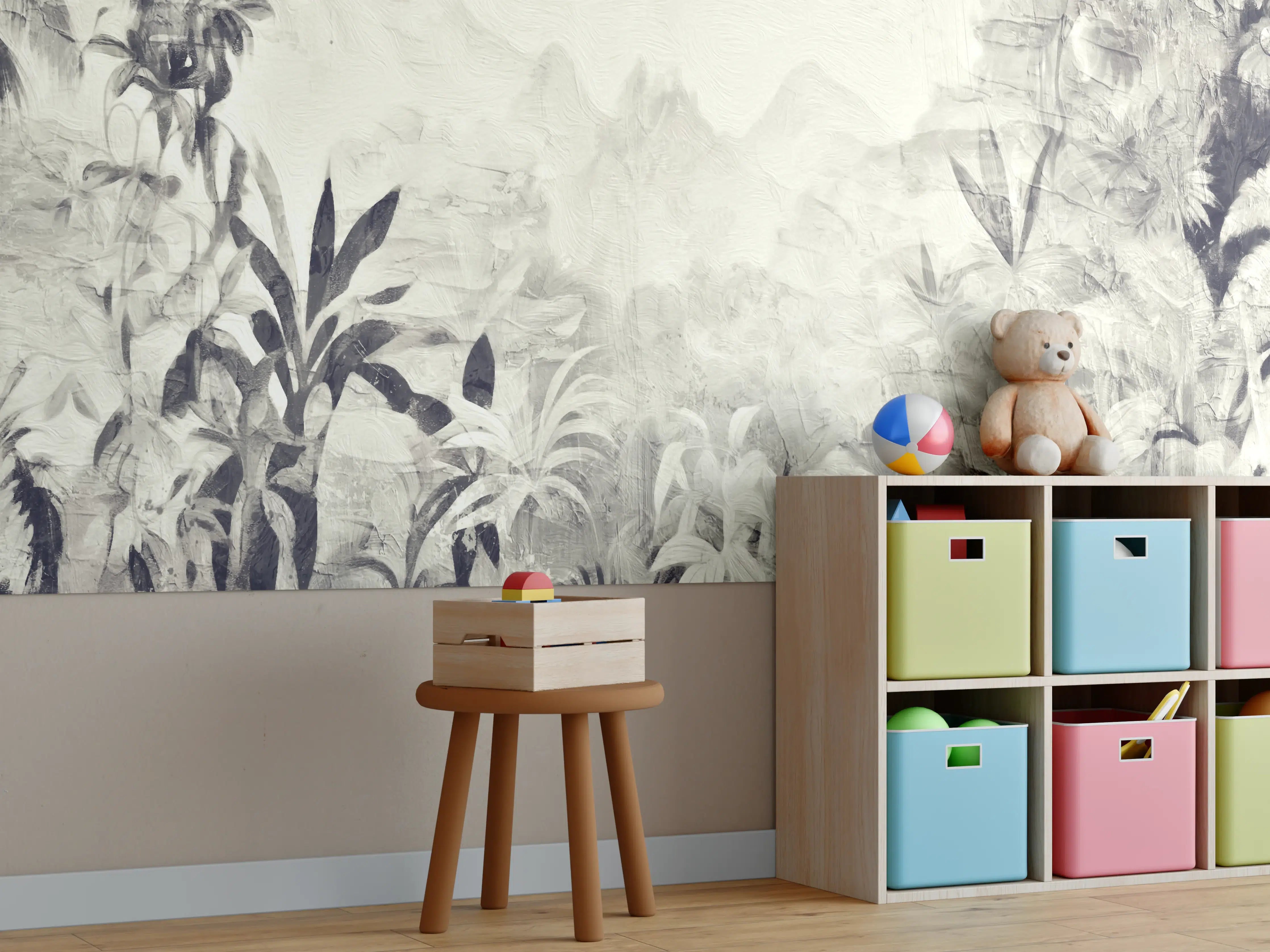 Kinderzimmer Wandgestaltung - Weiße Wände mit grauer Natur-Textur
