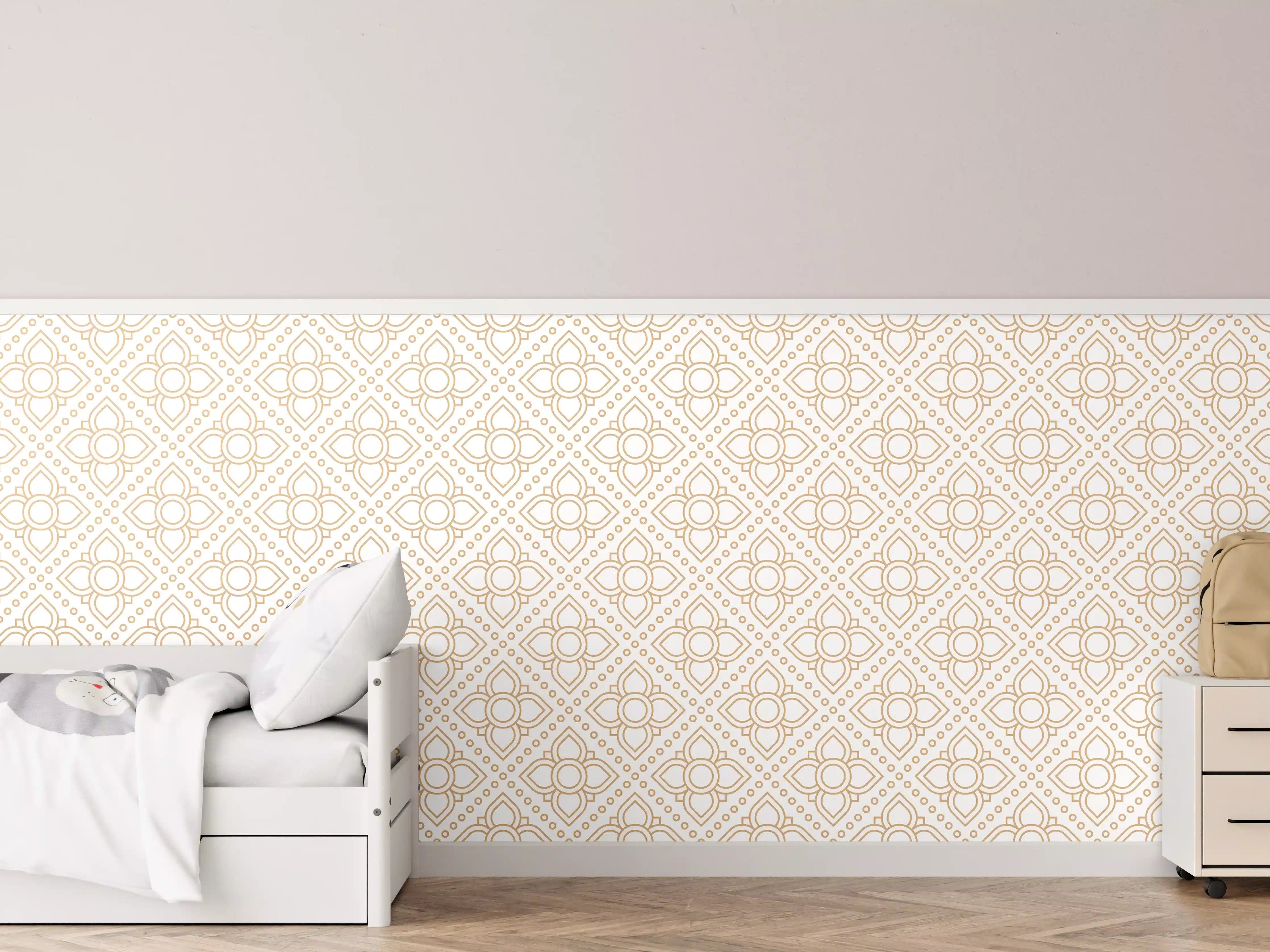 Kinderzimmer Wandgestaltung - Weiße Wand mit goldener Musterstruktur