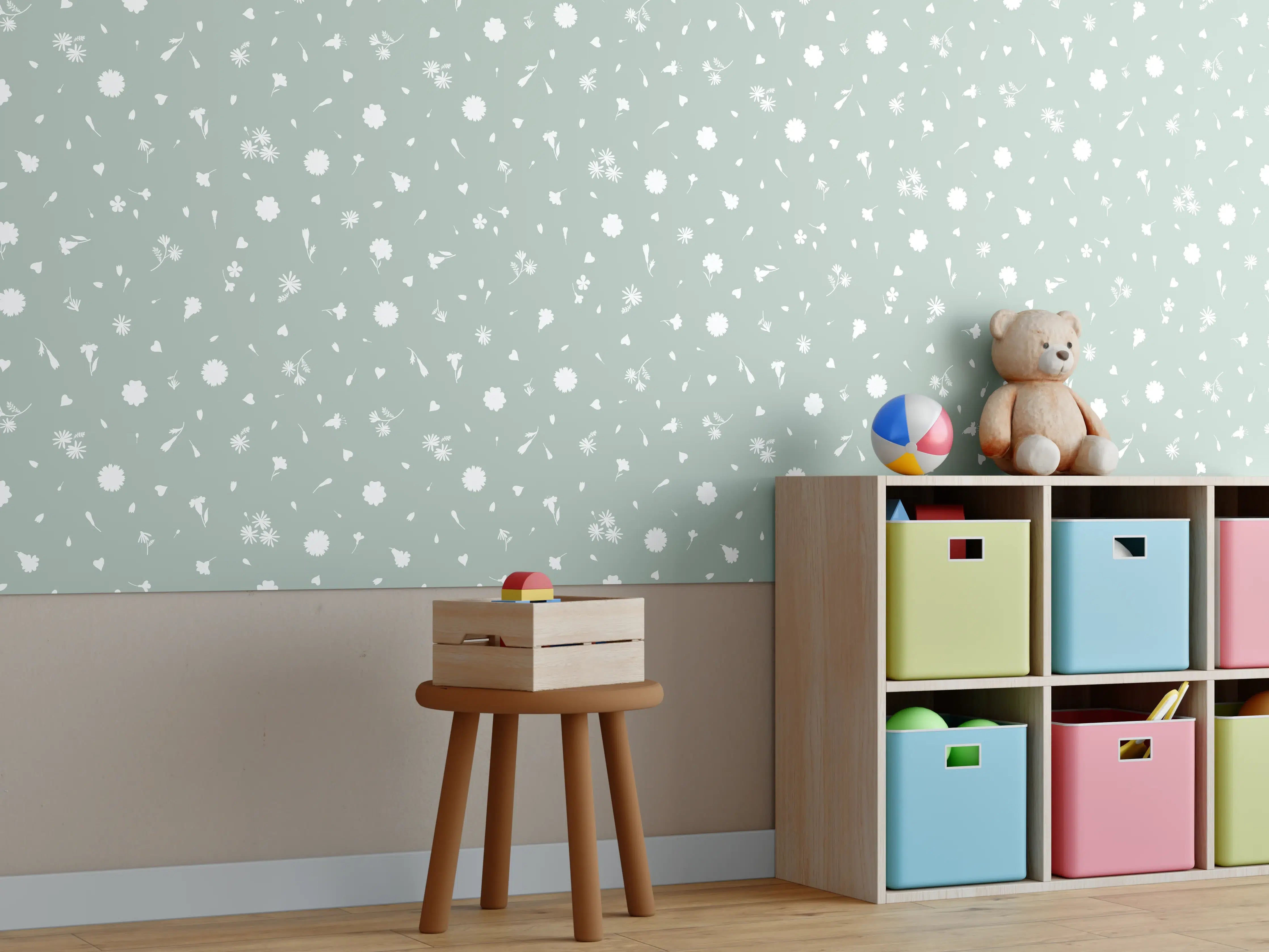 Kinderzimmer Wandgestaltung - Weiße Wand mit grauen Spritzern