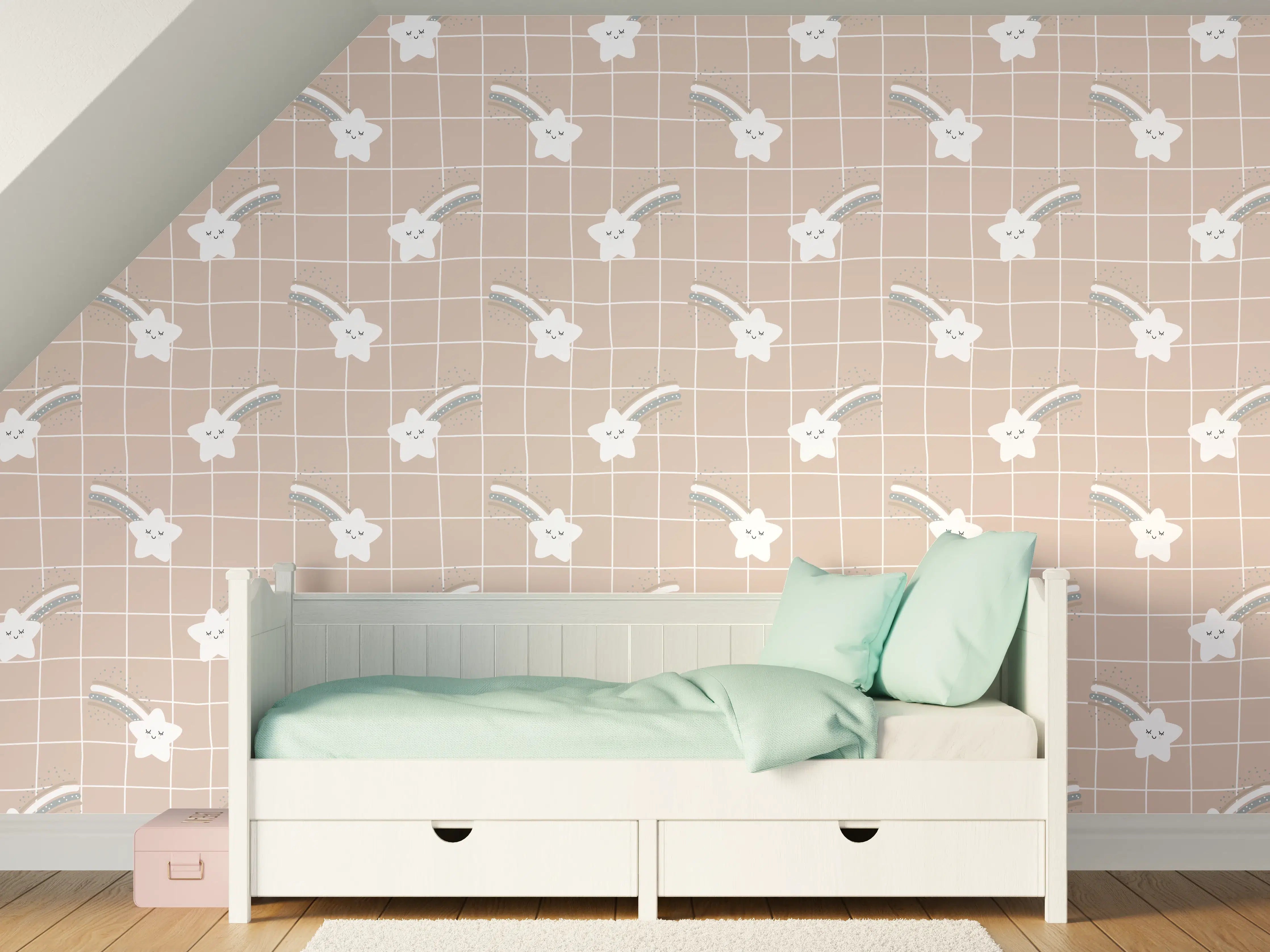 Kinderzimmer Wandgestaltung - Weiße Wand mit zartem Birnenmuster
