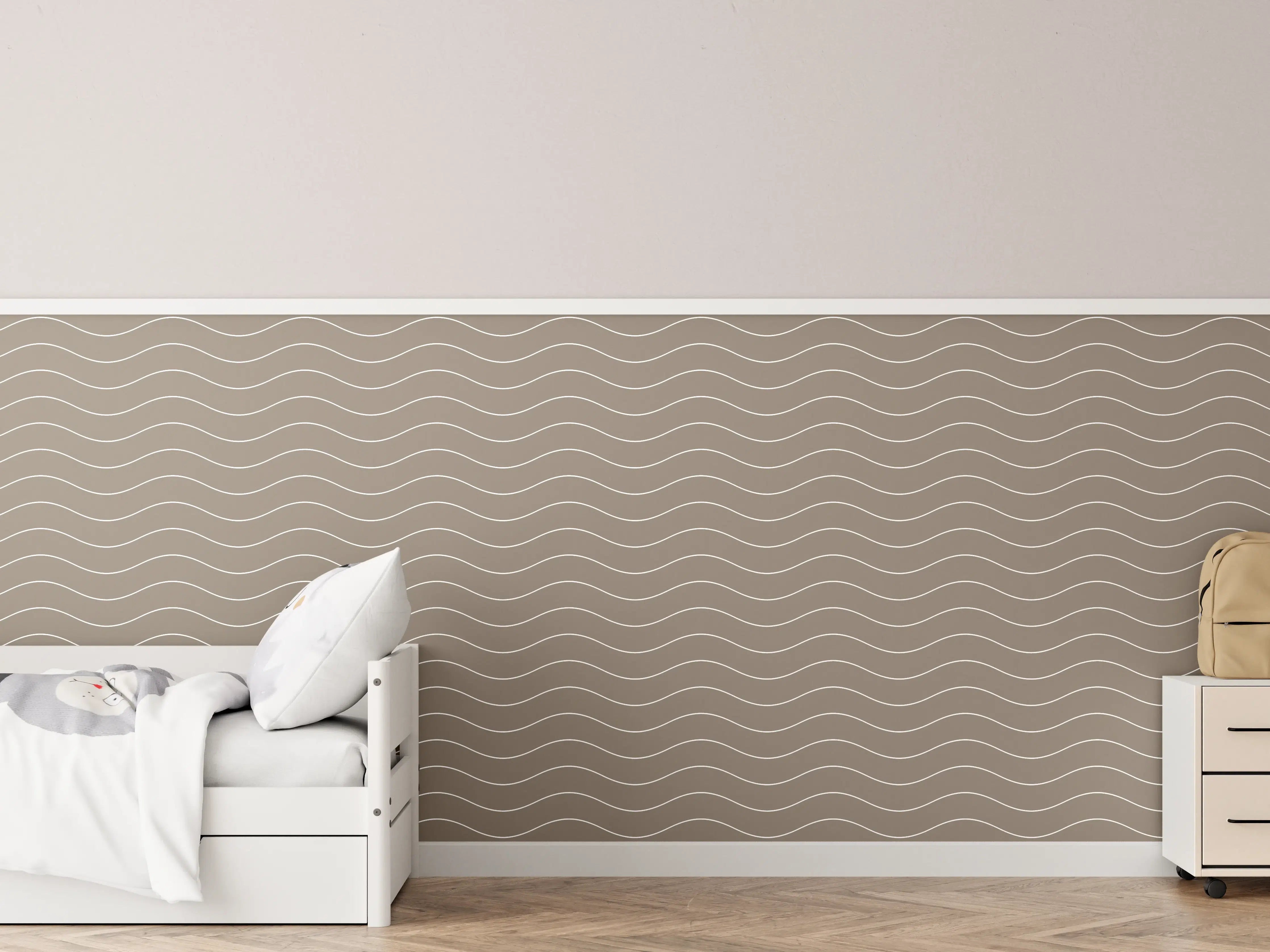 Kinderzimmer Wandgestaltung - Weiße Wellenschale mit Grautönen