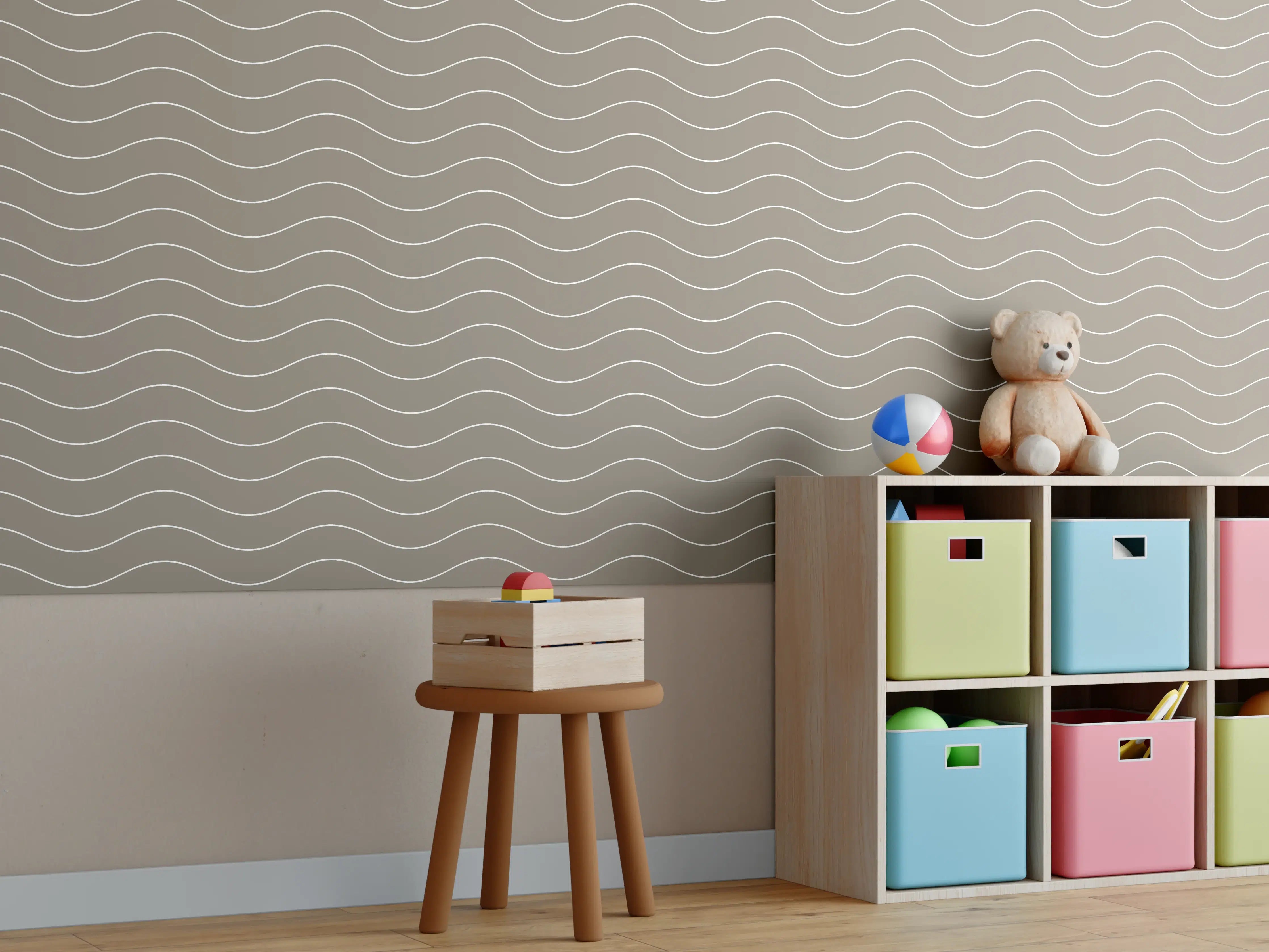 Kinderzimmer Wandgestaltung - Weiße Wellenschale mit Grautönen