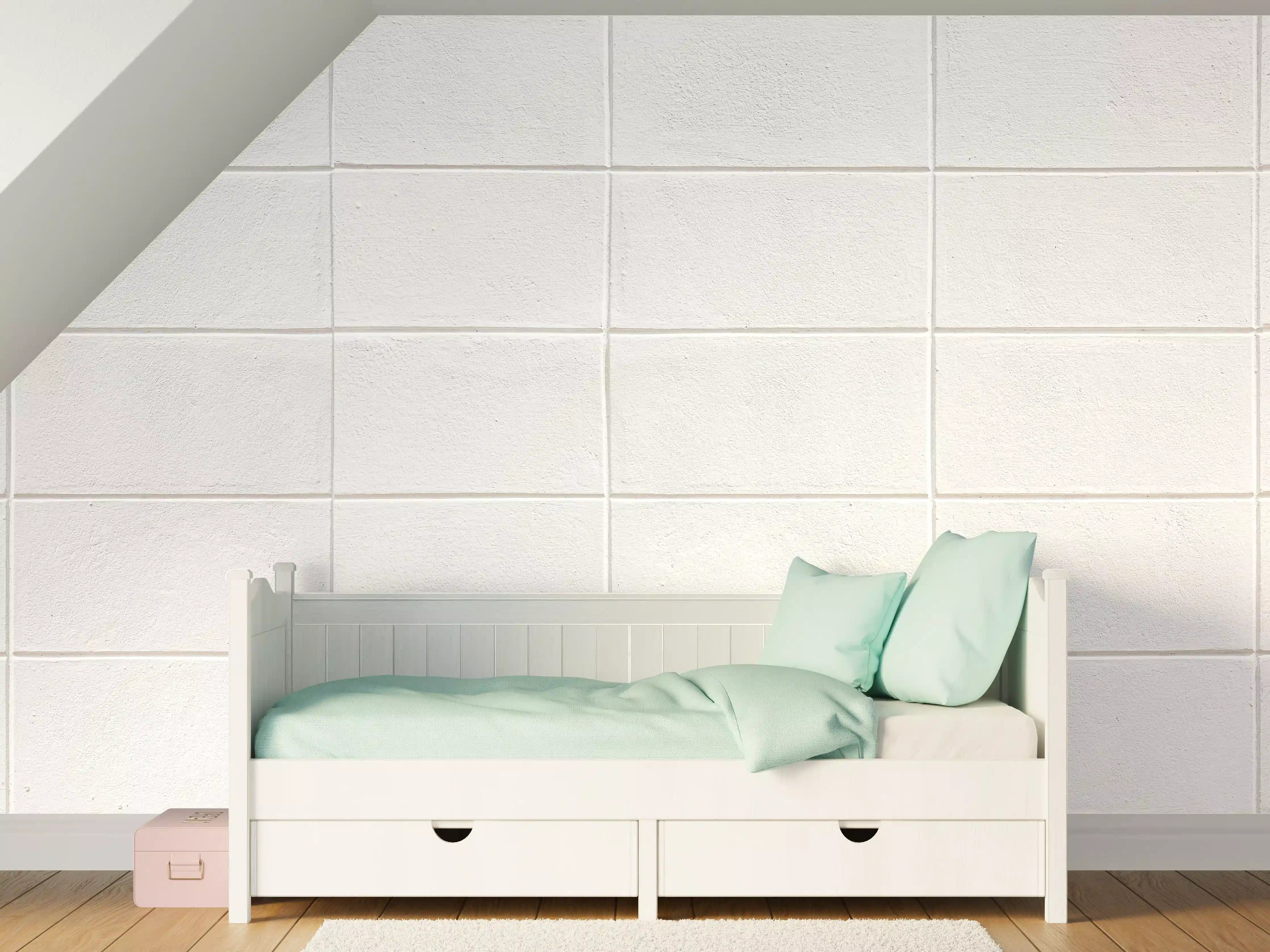 Kinderzimmer Wandgestaltung - Weiße Zementblock-Wand