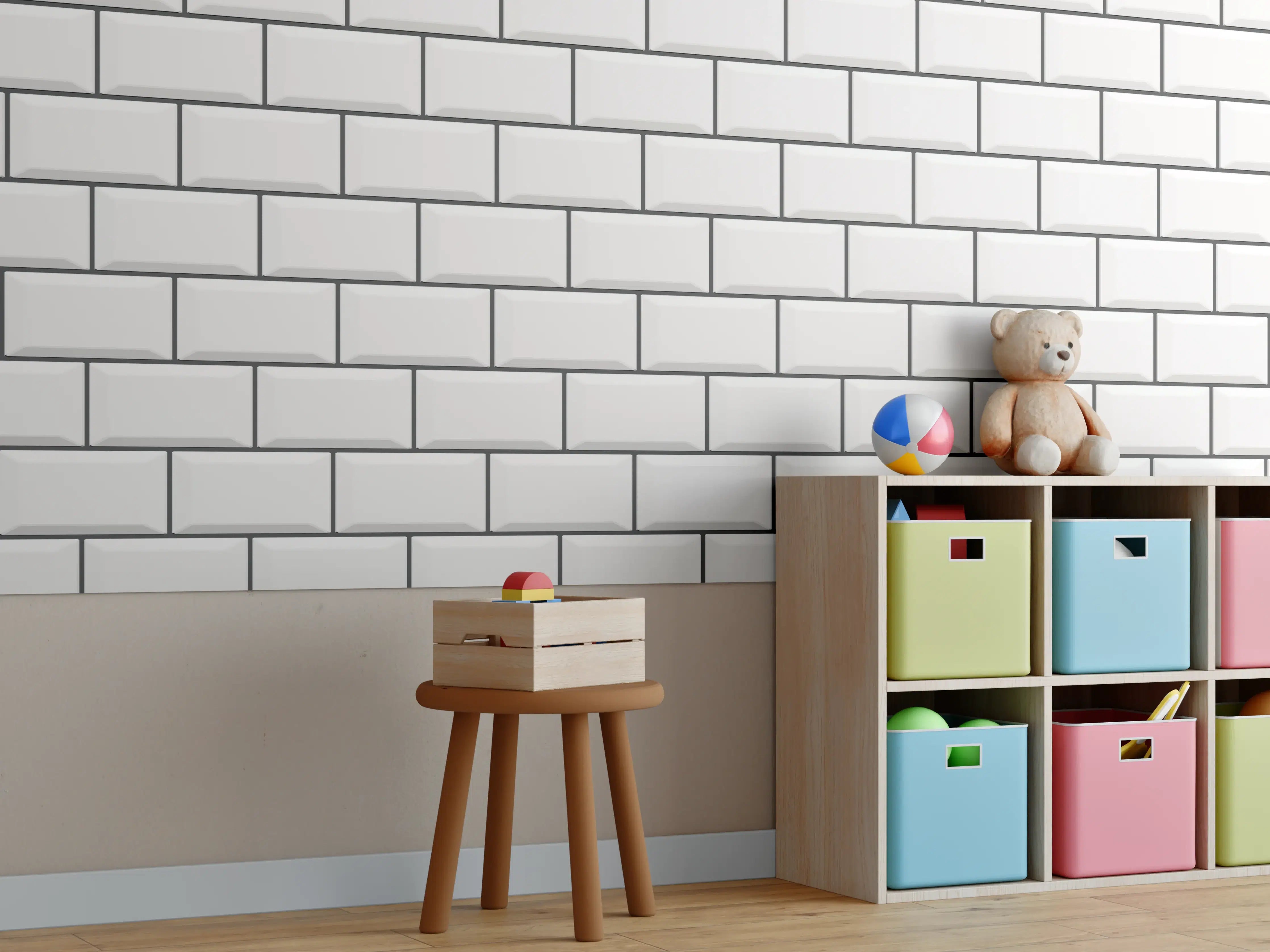 Kinderzimmer Wandgestaltung - Weiße Ziegel Wandtextur