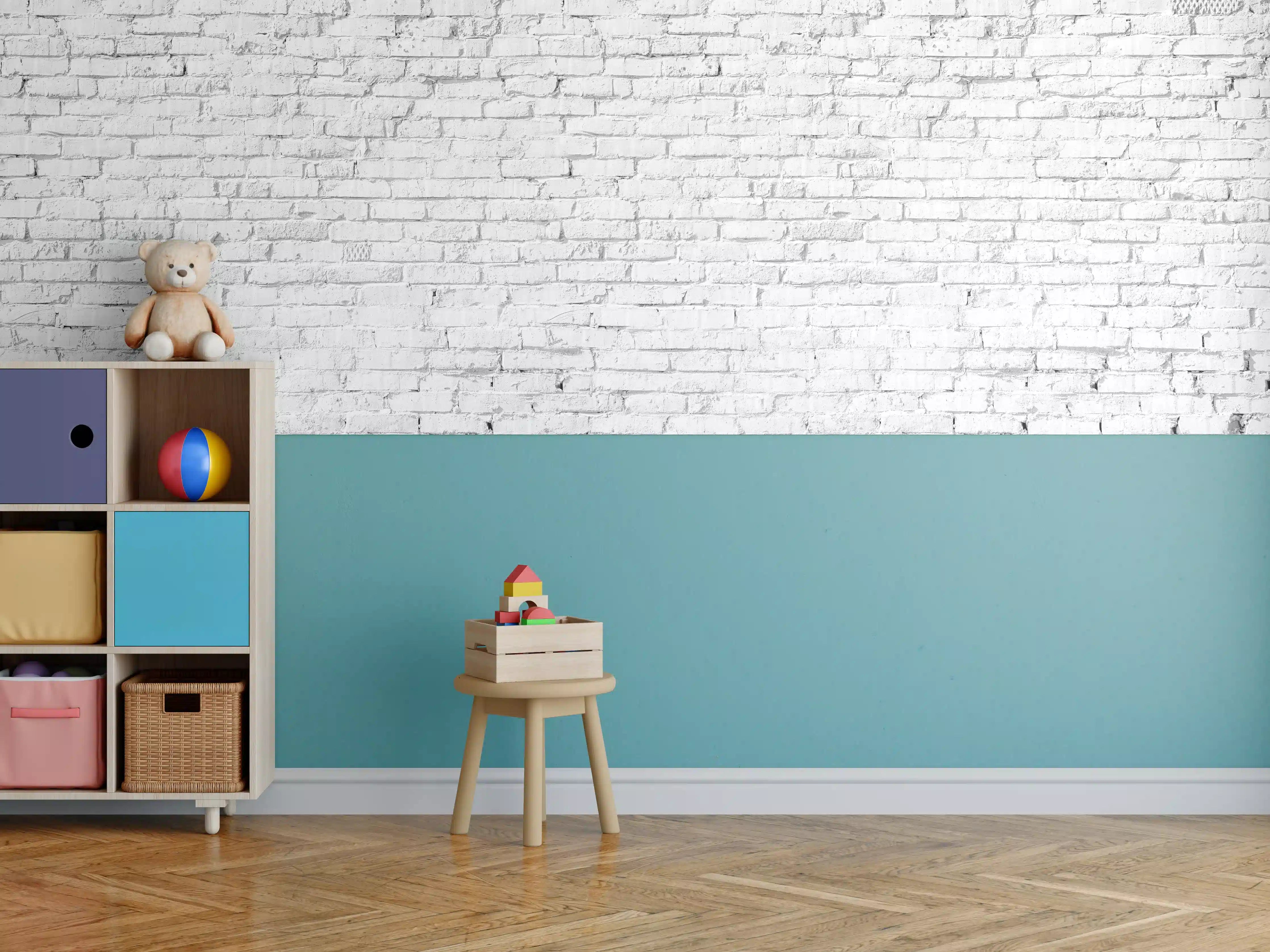 Kinderzimmer Wandgestaltung - Weiße Ziegelwand - Steinmauer
