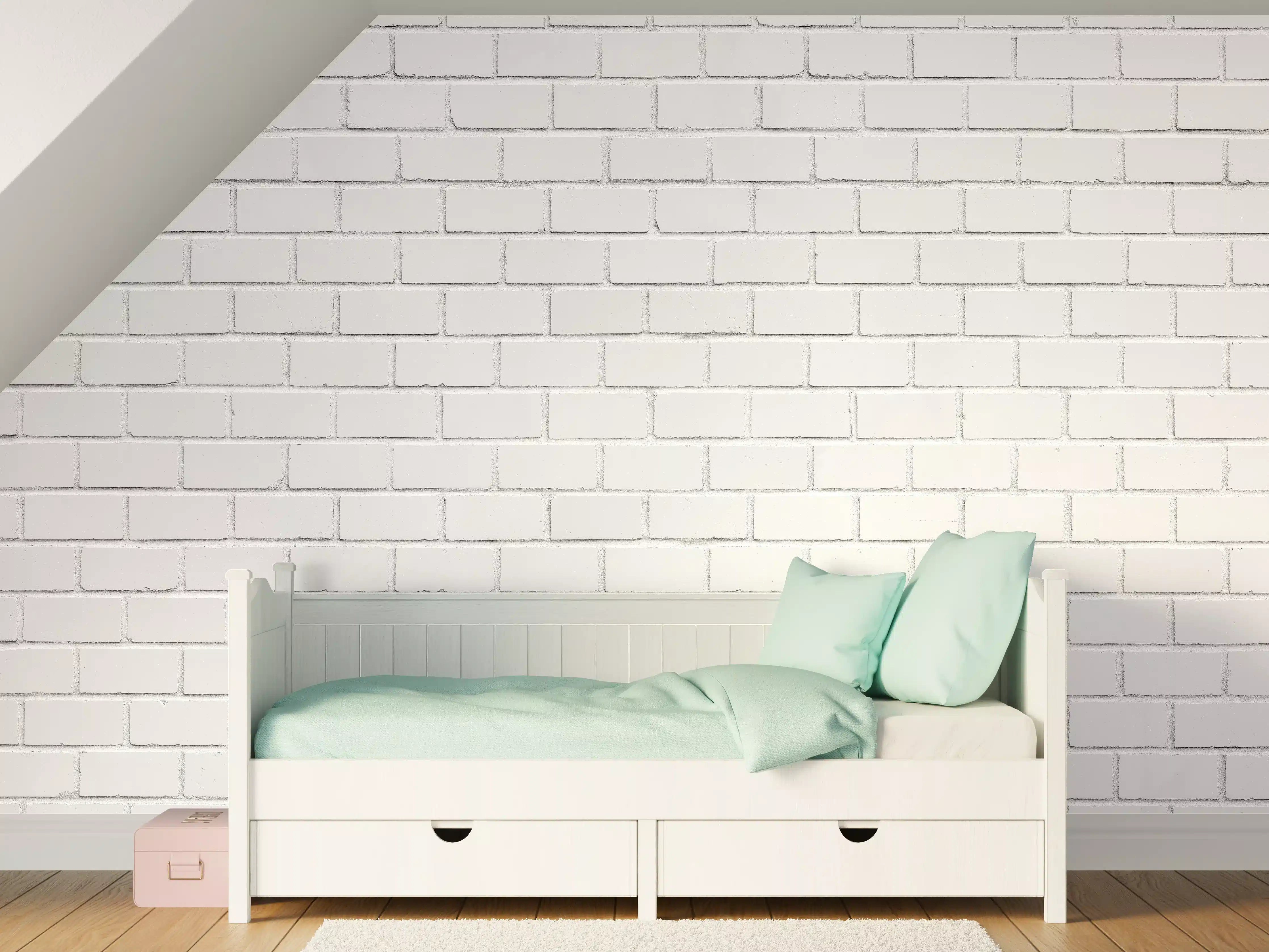 Kinderzimmer Wandgestaltung - Weiße Ziegelwand - Zement