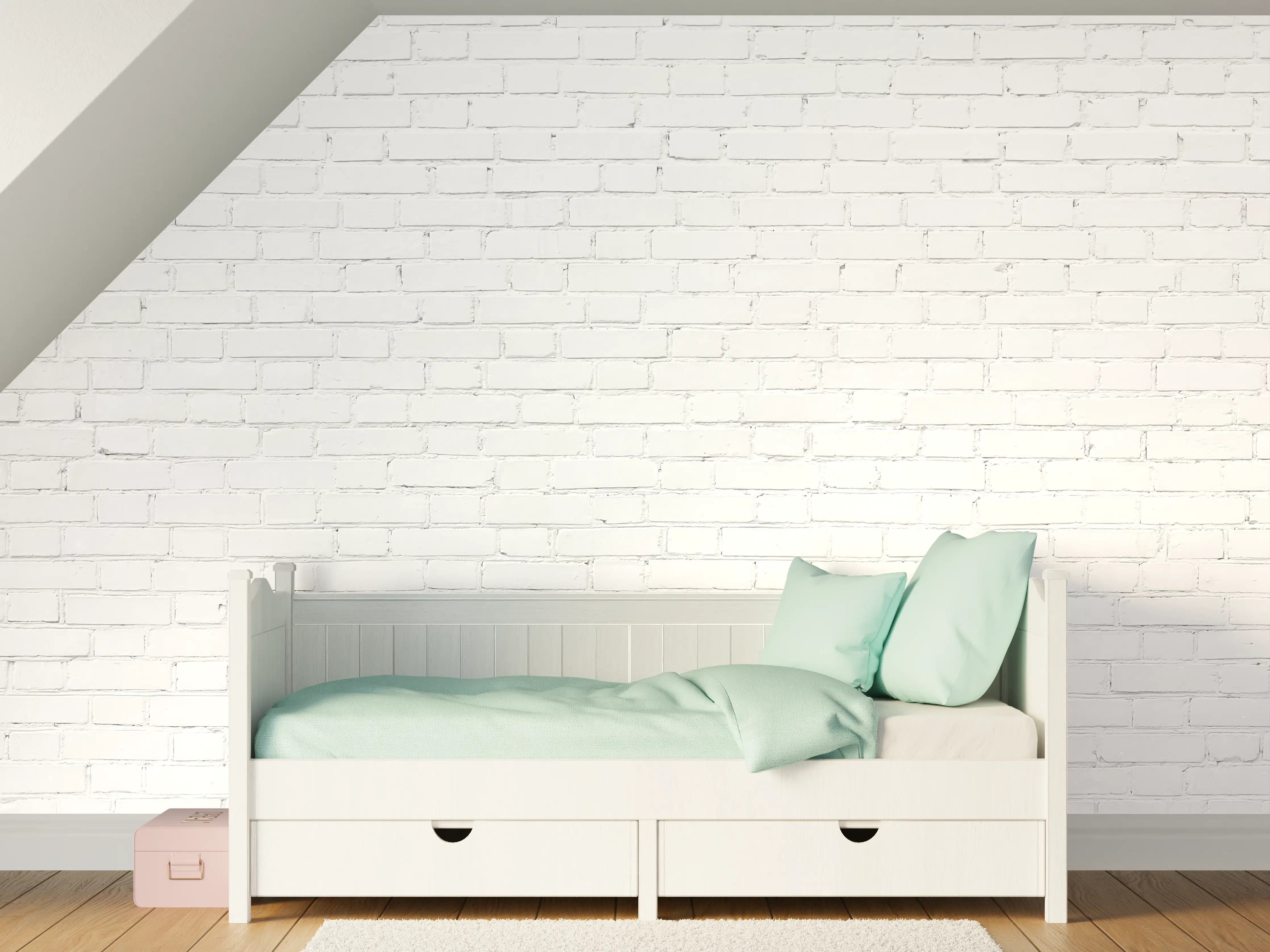 Kinderzimmer Wandgestaltung - Weiße Ziegelwand mit leichter Textur