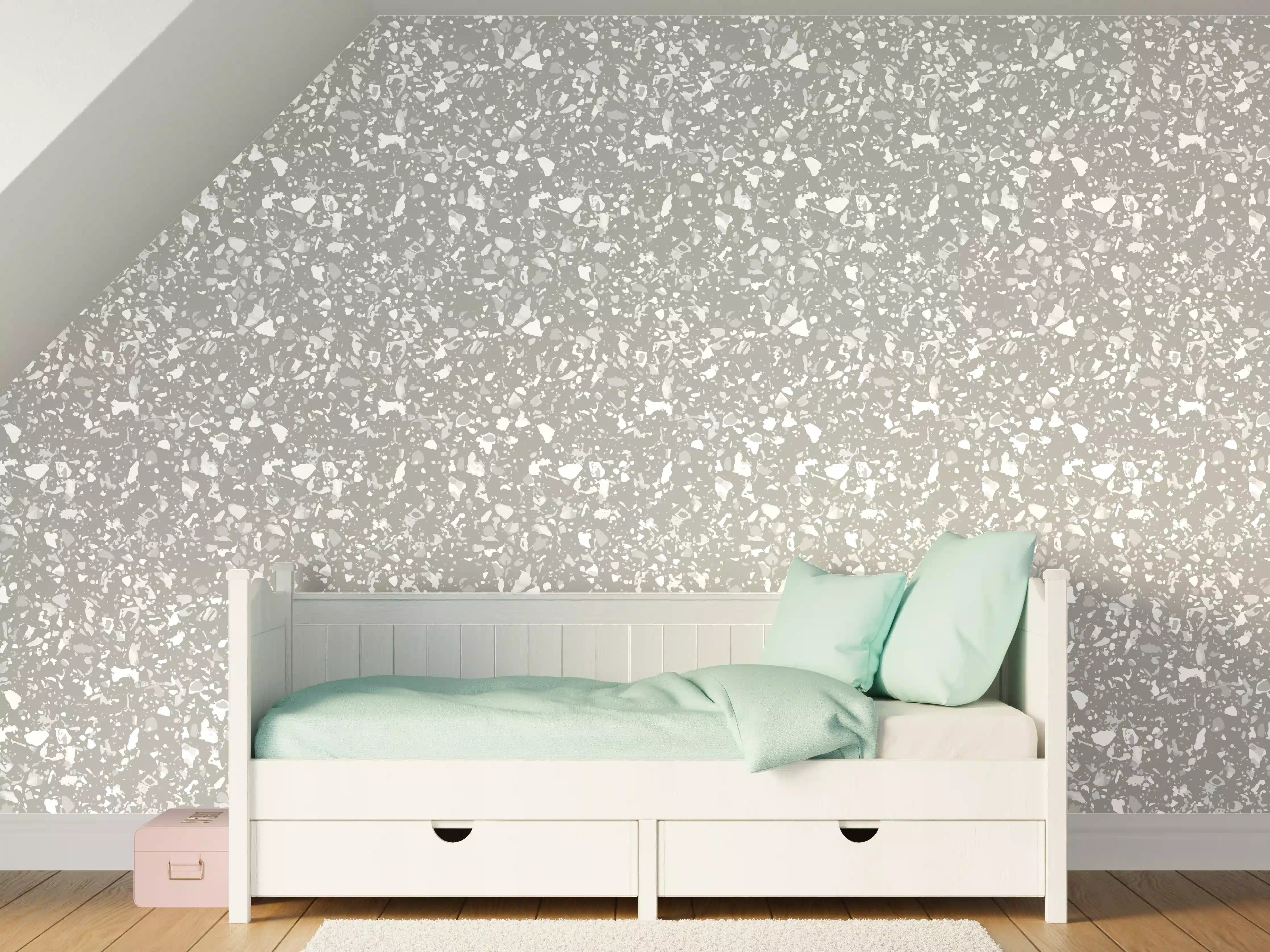 Kinderzimmer Wandgestaltung - Weiße & Graue Terrazzo-Optik