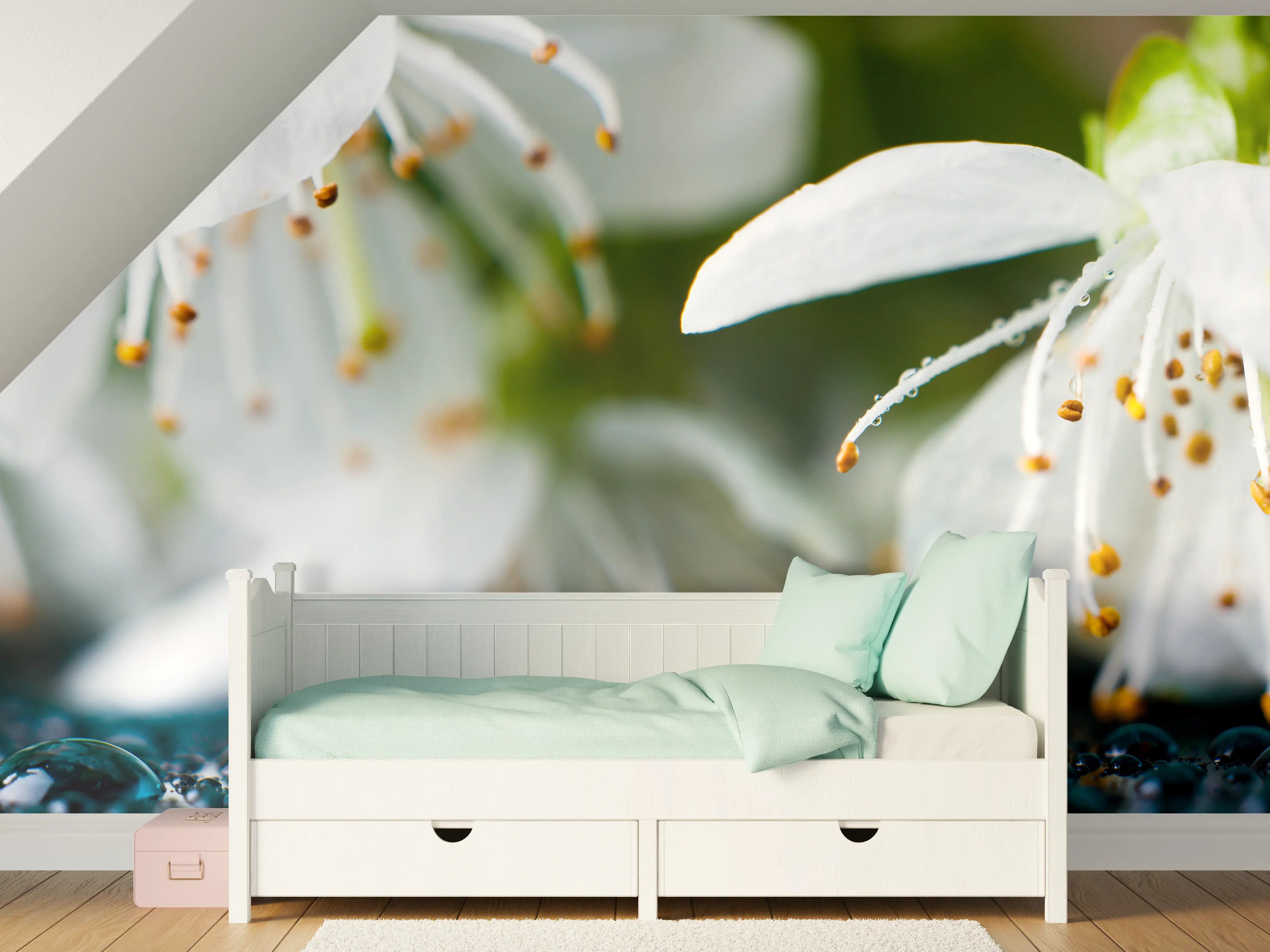 Kinderzimmer Wandgestaltung - Weiße blühende Frühlingsblumen