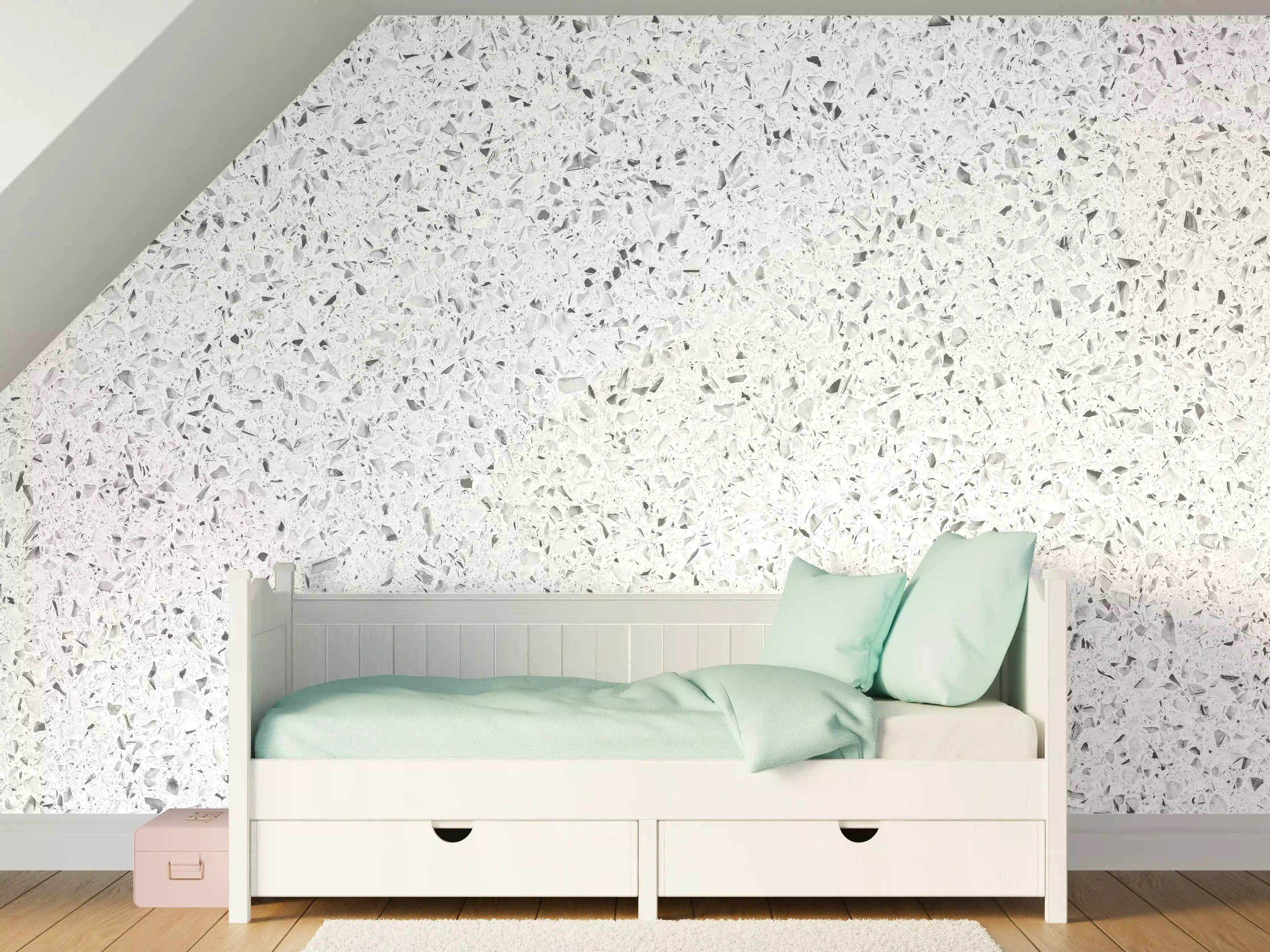 Kinderzimmer Wandgestaltung - Weiße gepunktete Quarzoberfläche