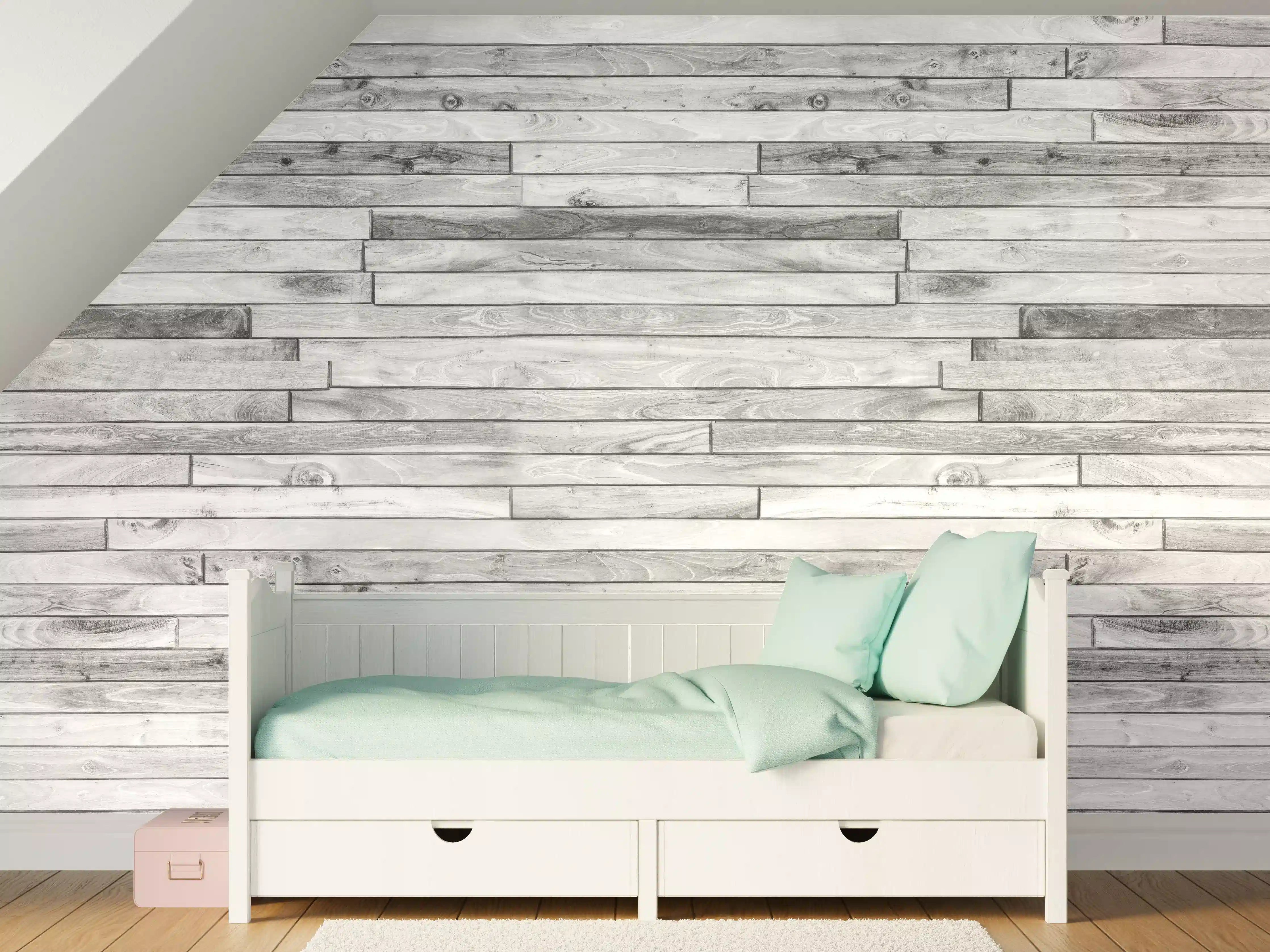 Kinderzimmer Wandgestaltung - Weiße kleine Kiefernholzstücke