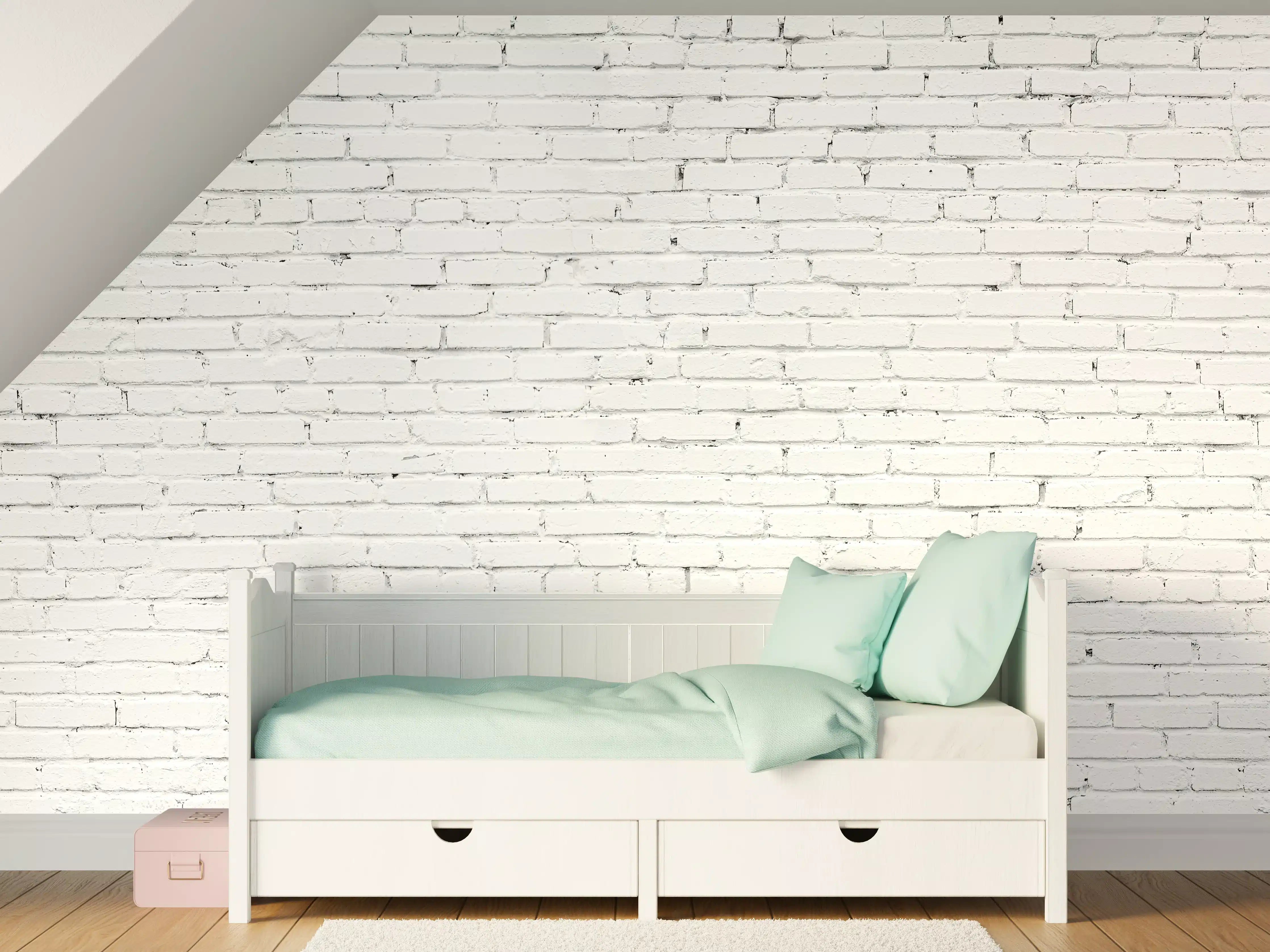 Kinderzimmer Wandgestaltung - Weiße lange Backsteinfassade
