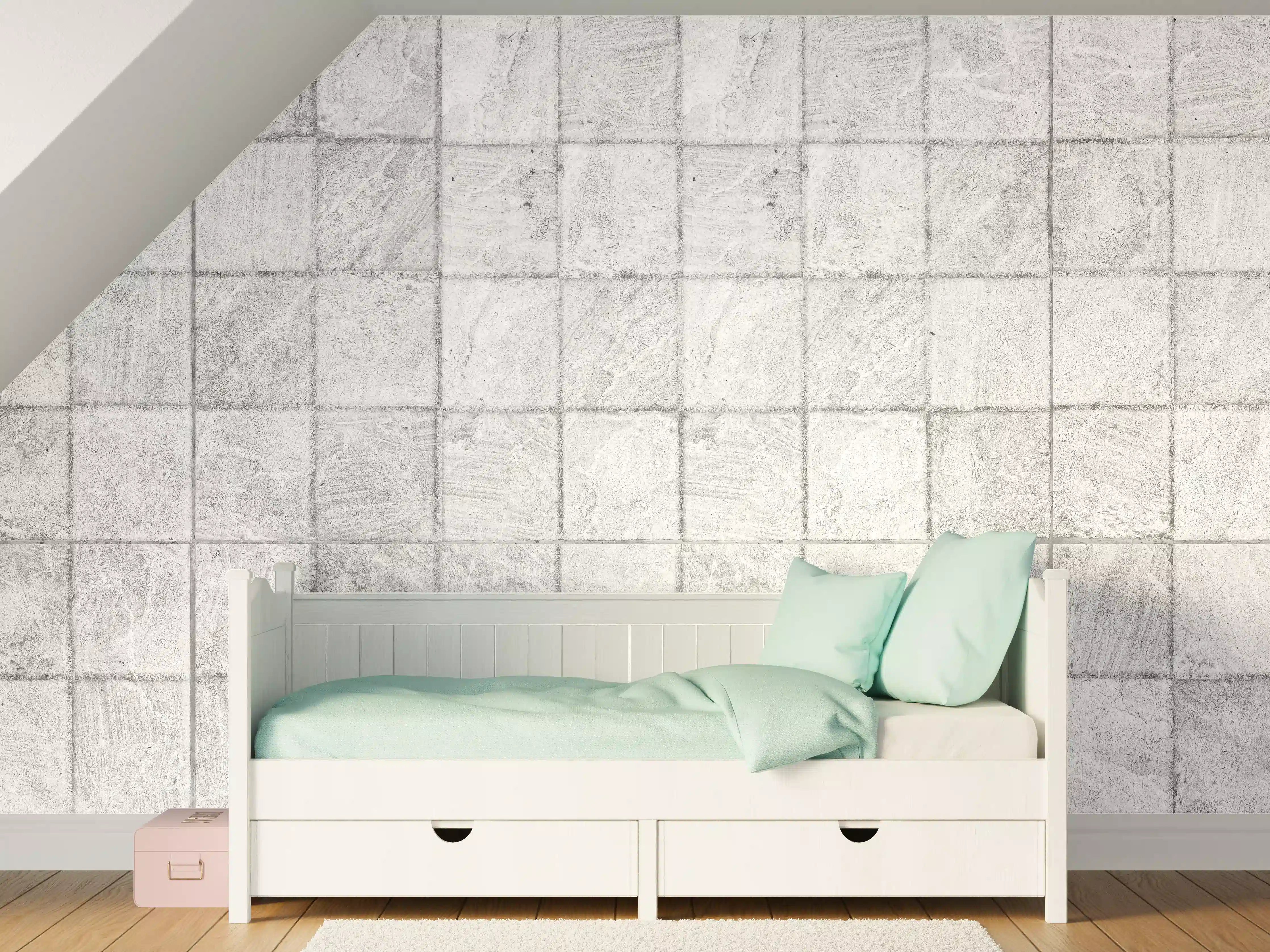 Kinderzimmer Wandgestaltung - Weiße quadratische Stein Fliesen