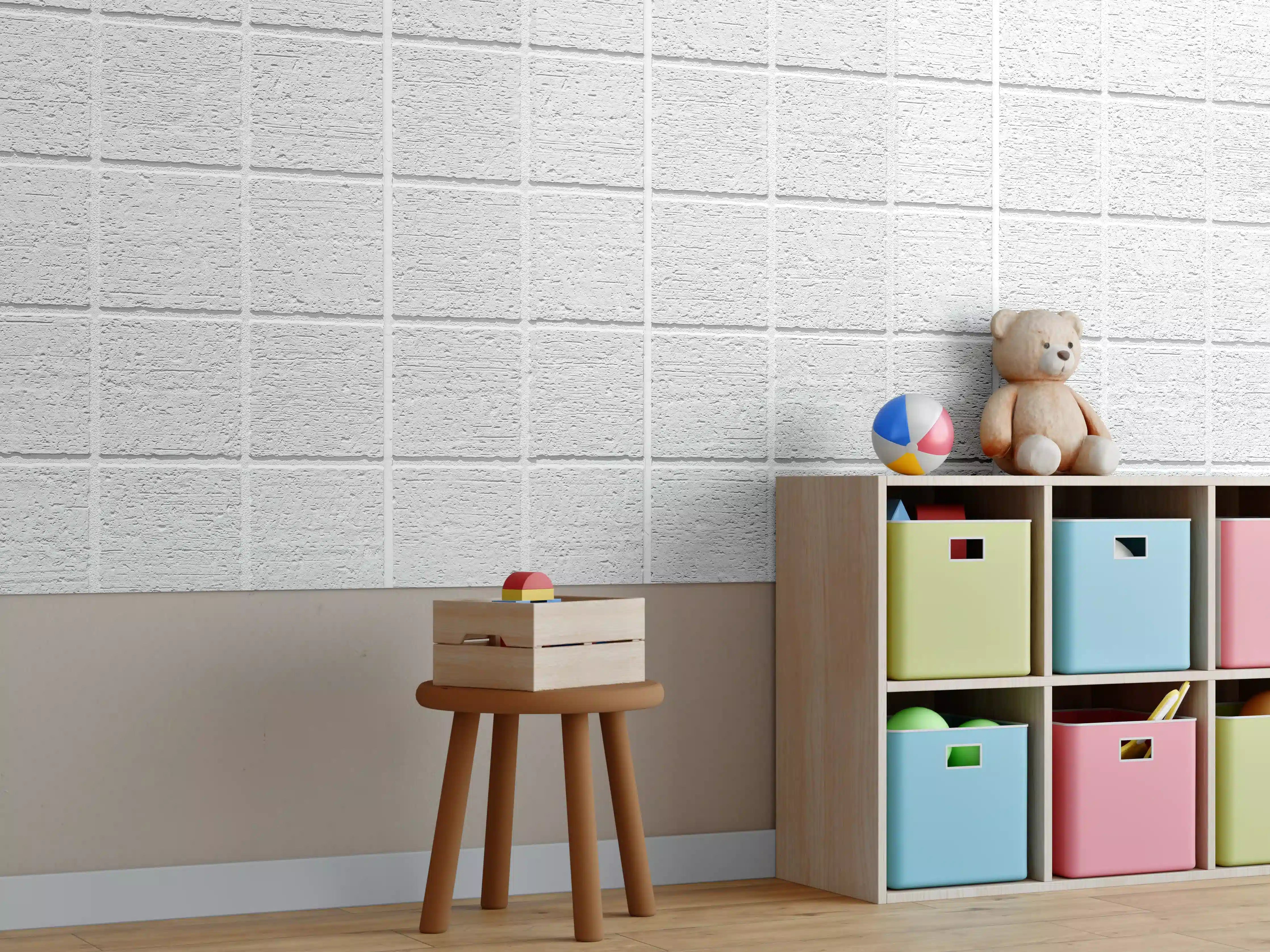 Kinderzimmer Wandgestaltung - Weiße quadratische Steintextur