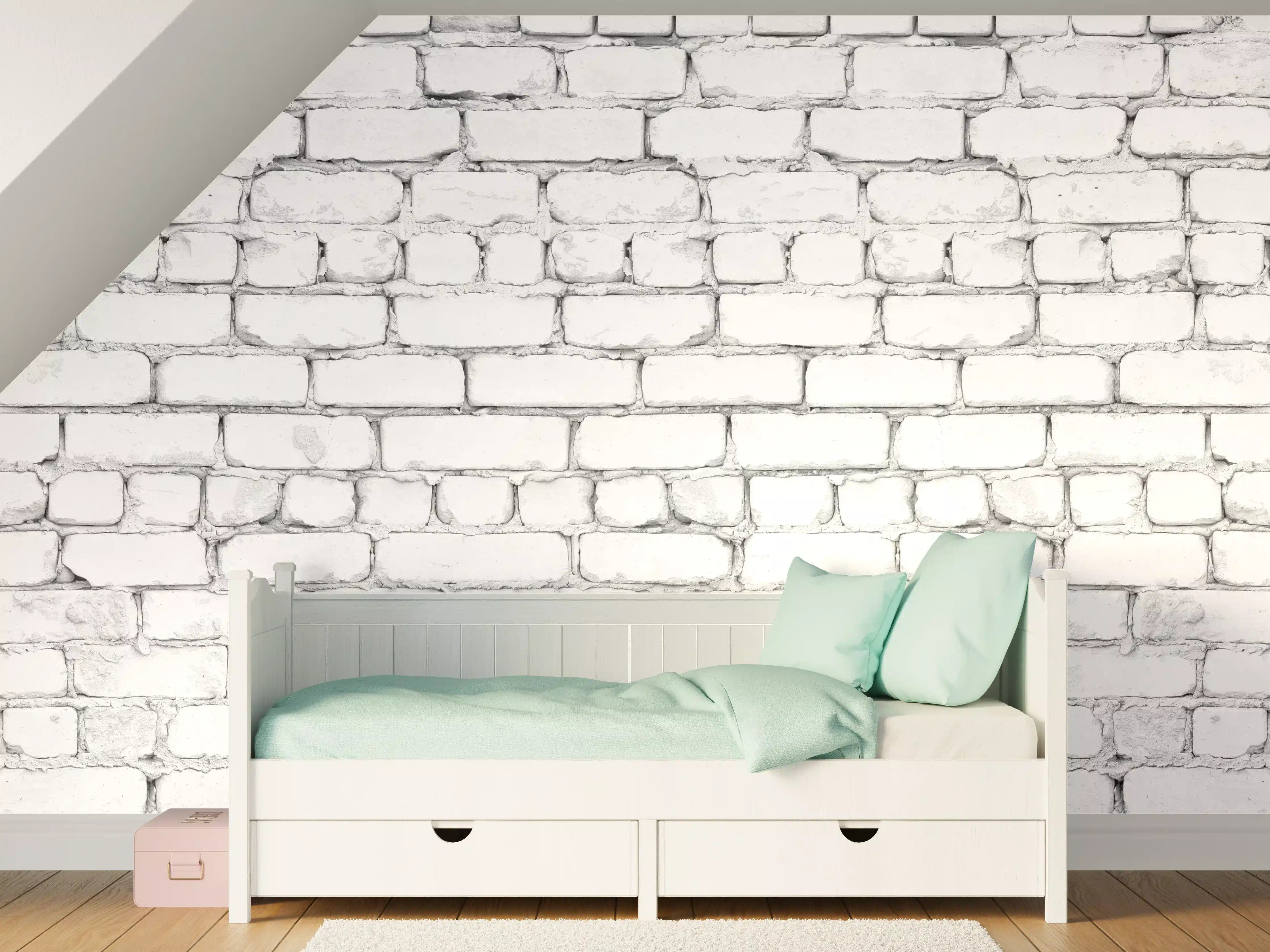 Kinderzimmer Wandgestaltung - Weiße raue Backsteinmauer