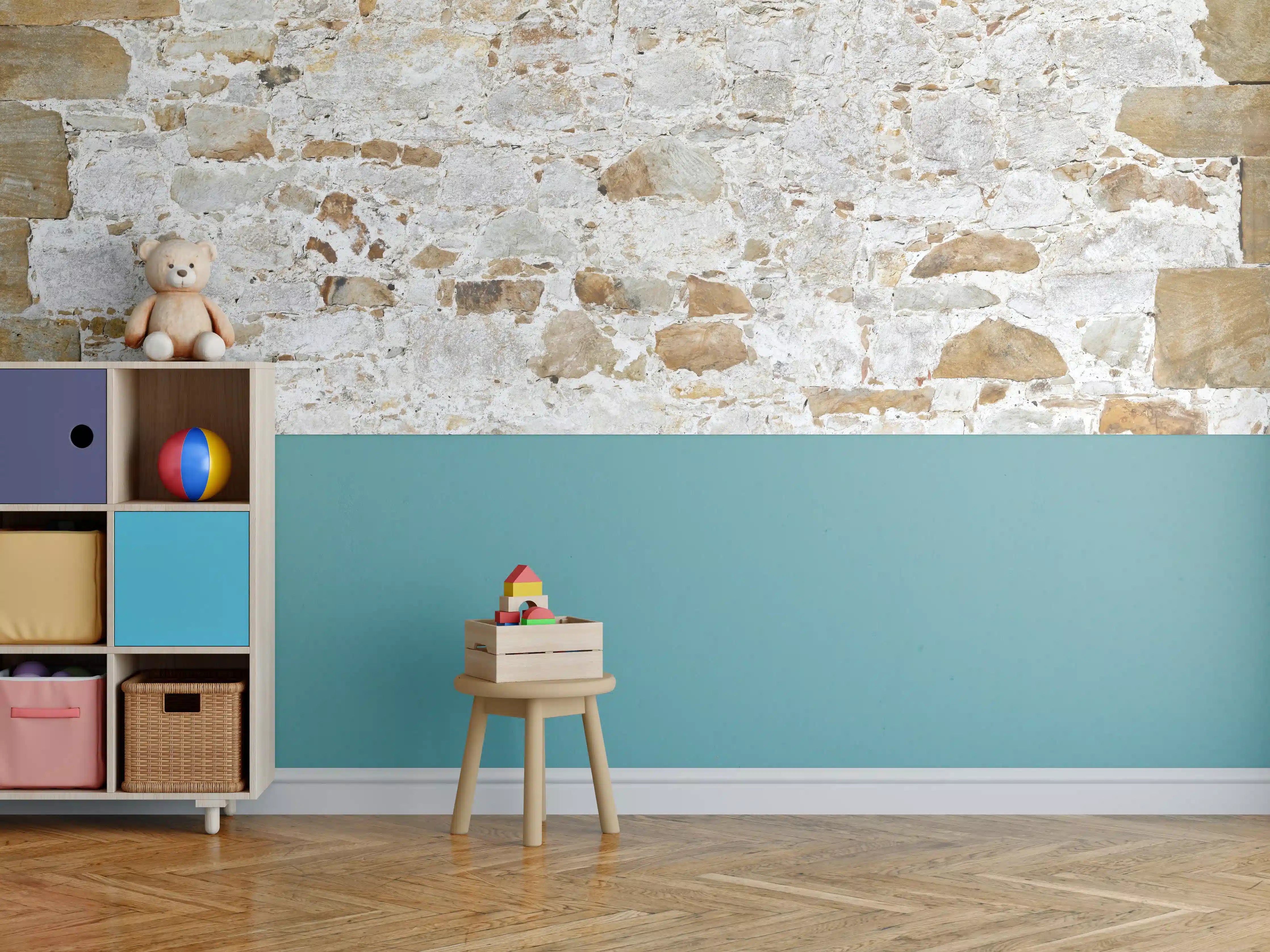 Kinderzimmer Wandgestaltung - Weiße rustikale Steinmauer