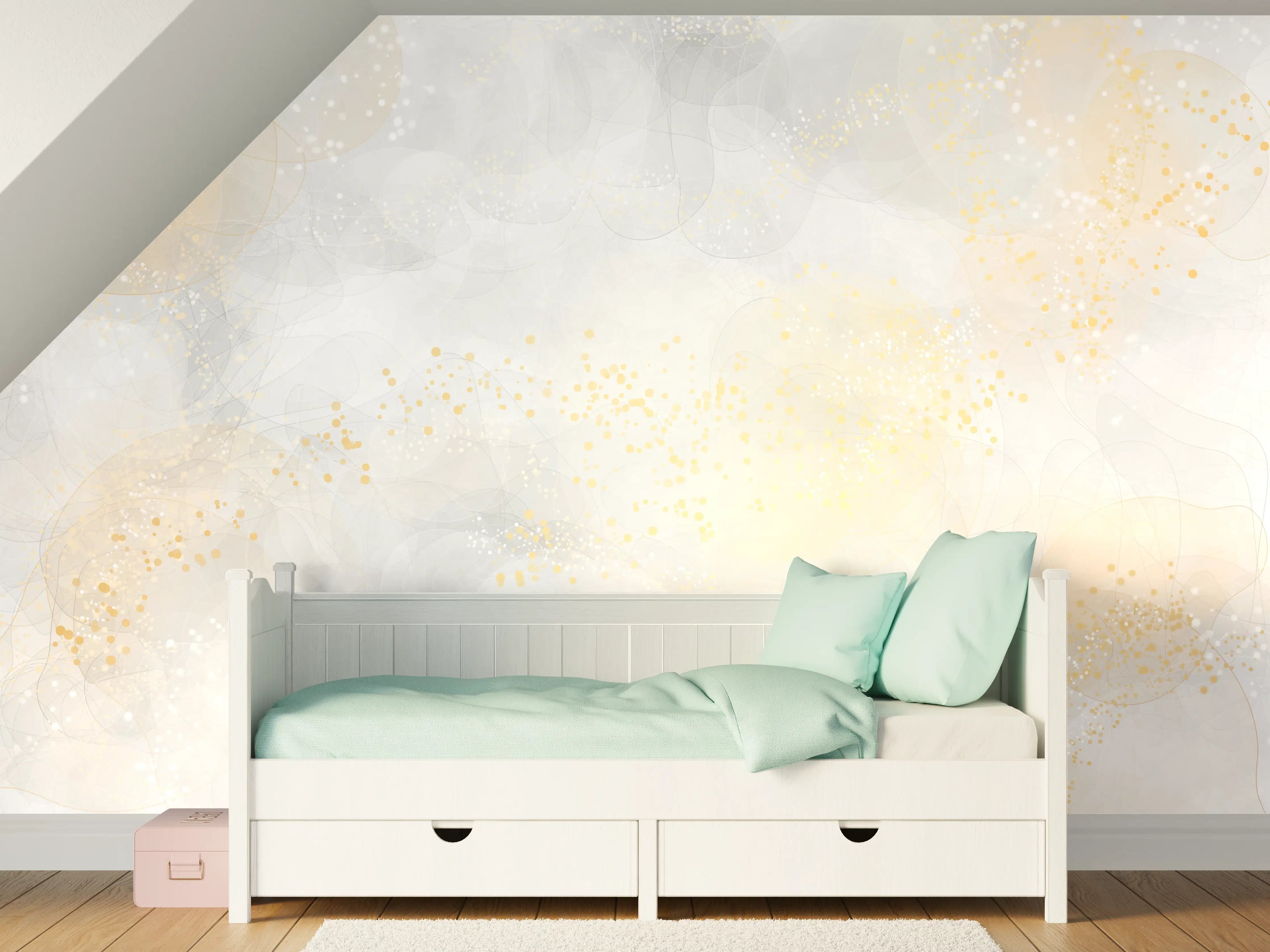 Kinderzimmer Wandgestaltung - Weiße und Graue Marmor-Textur mit Goldakzenten