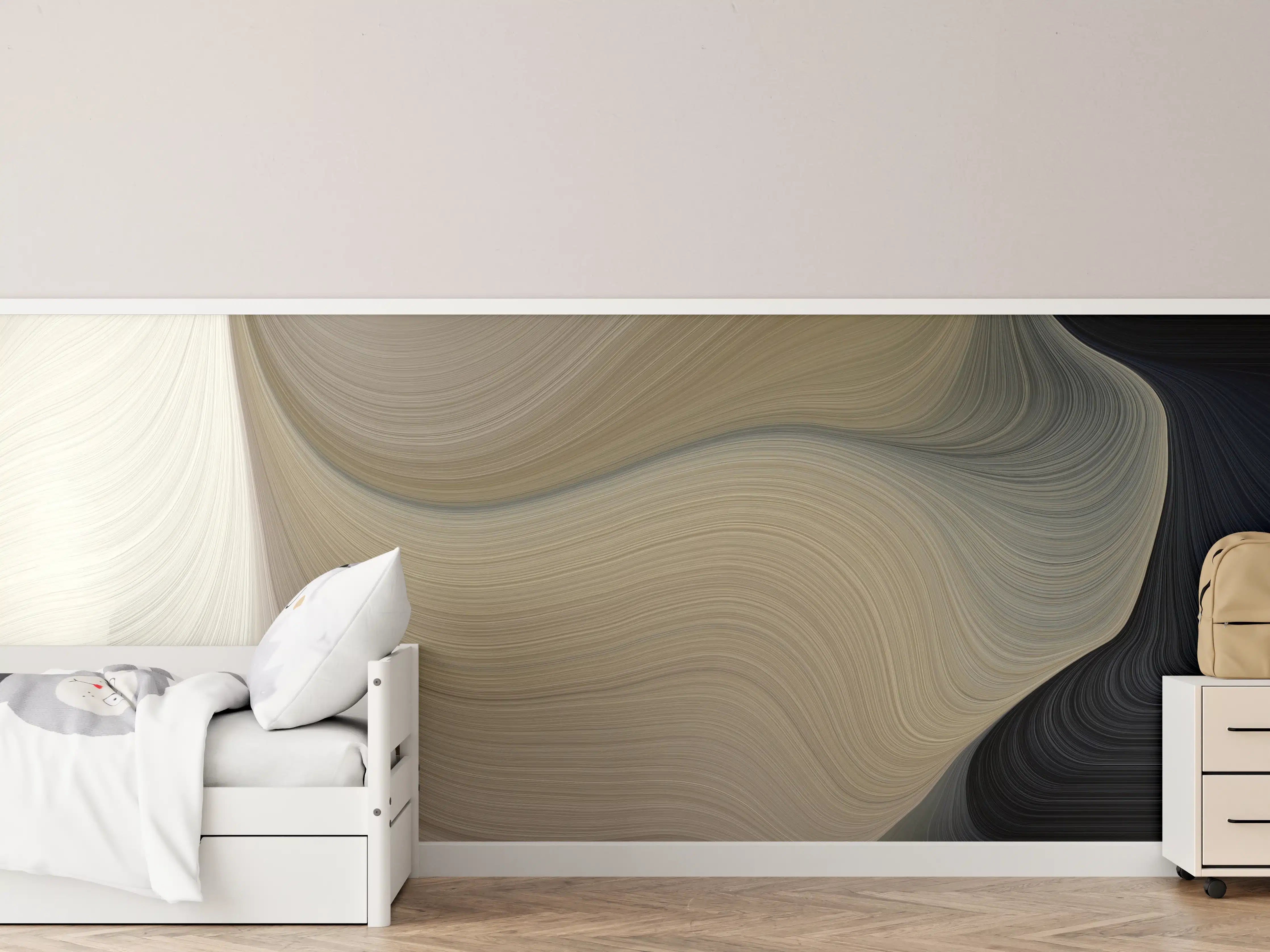 Kinderzimmer Wandgestaltung - Weiße und beige Farbverlauf mit dunklen Akzenten