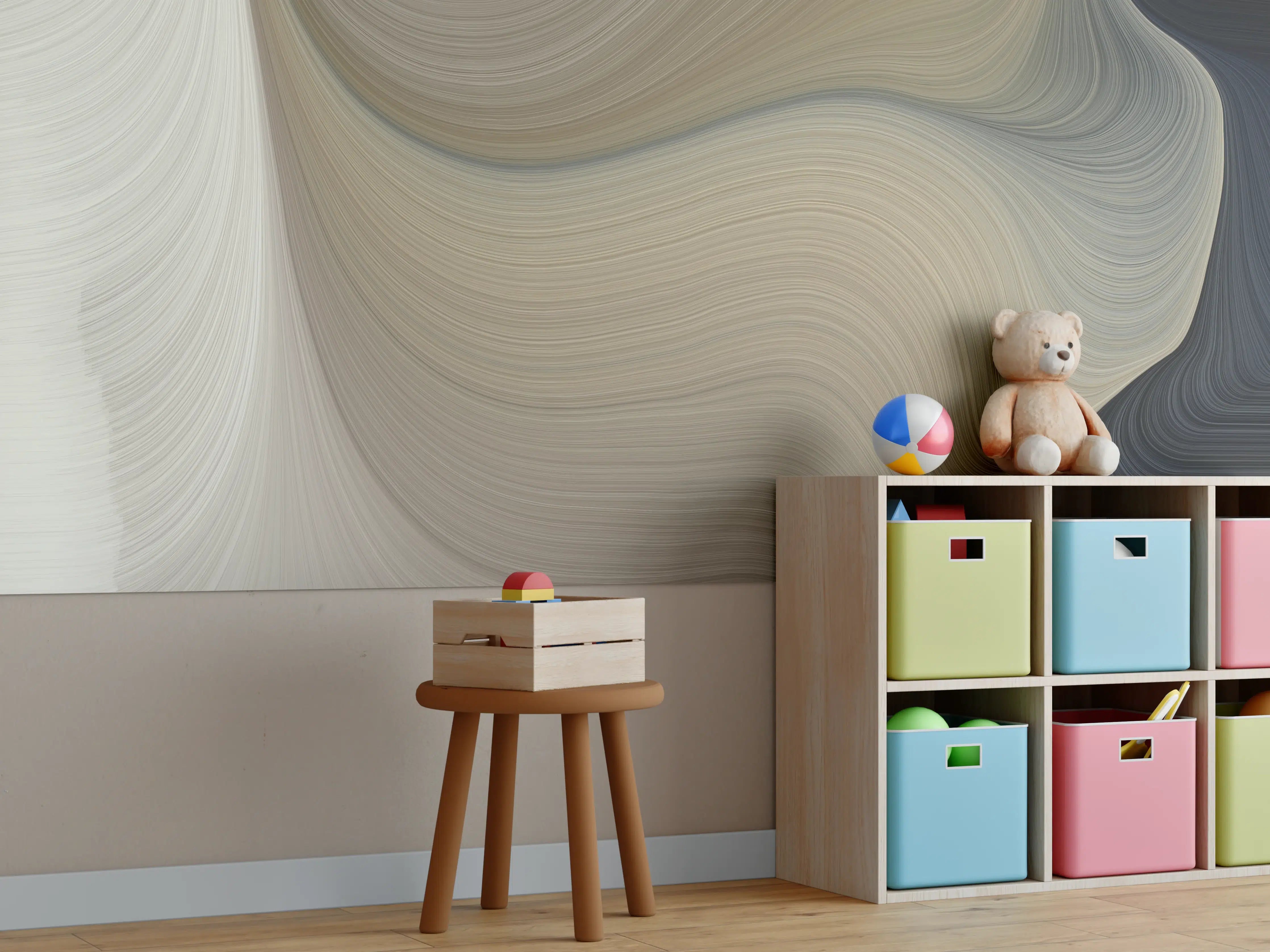 Kinderzimmer Wandgestaltung - Weiße und beige Farbverlauf mit dunklen Akzenten