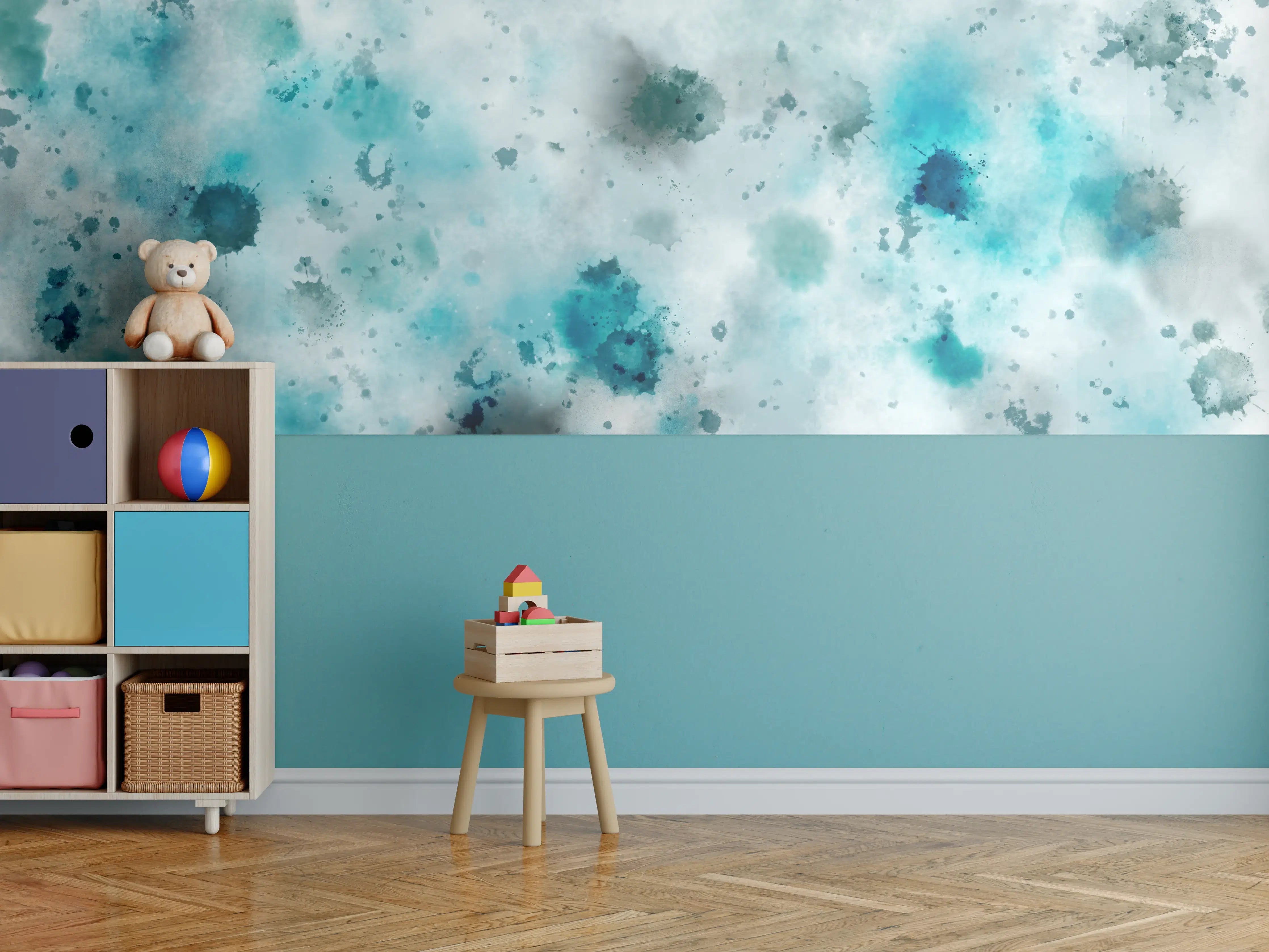 Kinderzimmer Wandgestaltung - Weiße und blaue Wasserfarben-Textur