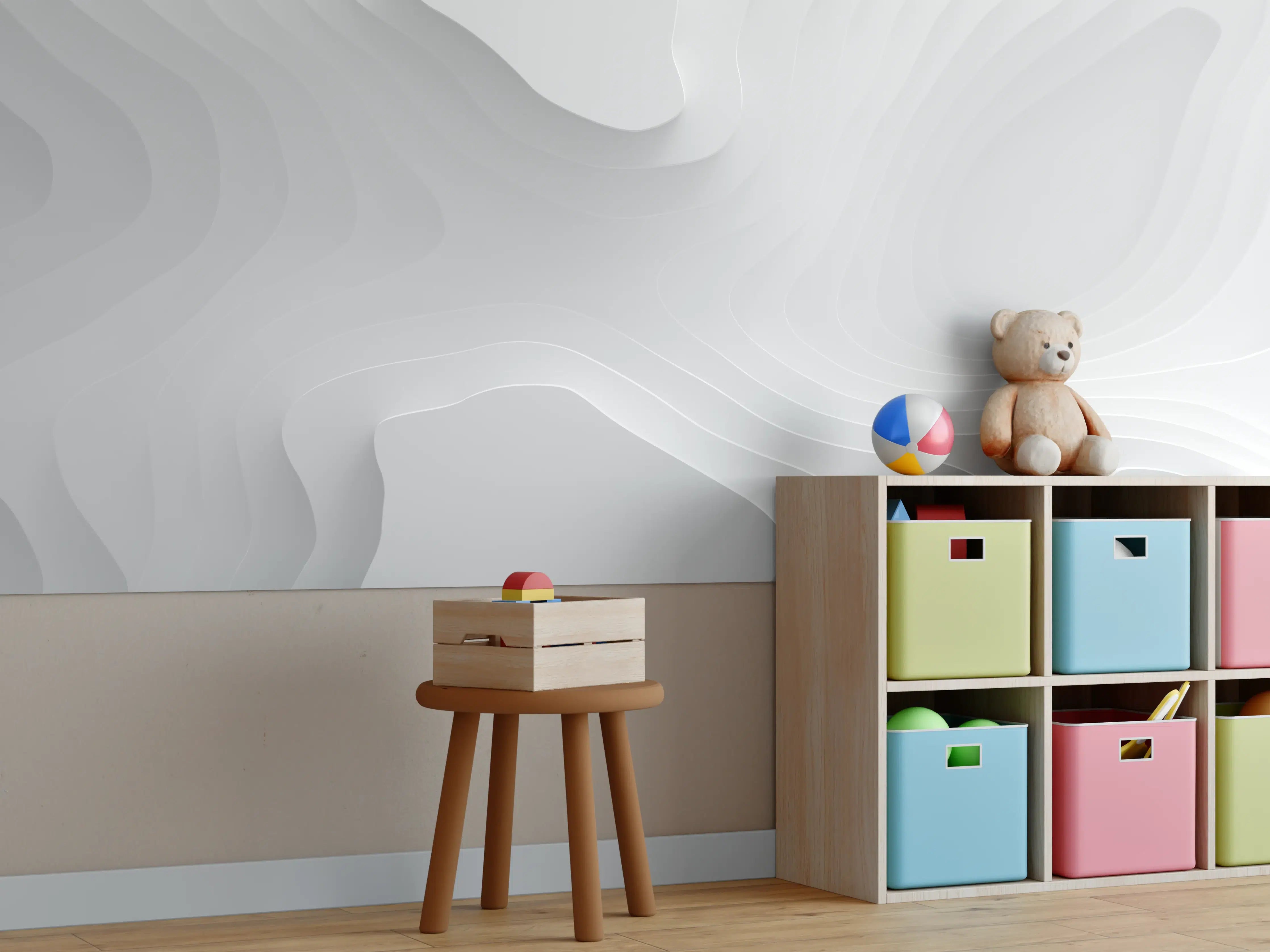 Kinderzimmer Wandgestaltung - Weiße und graue strukturierte Oberfläche